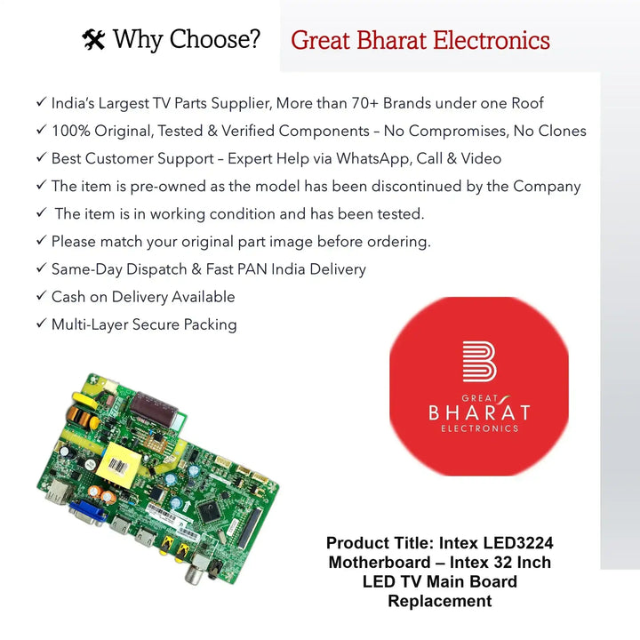Intex LED3224 Motherboard – Intex 32 Inch LED TV Main Board Replacement - Great Bharat Electronics