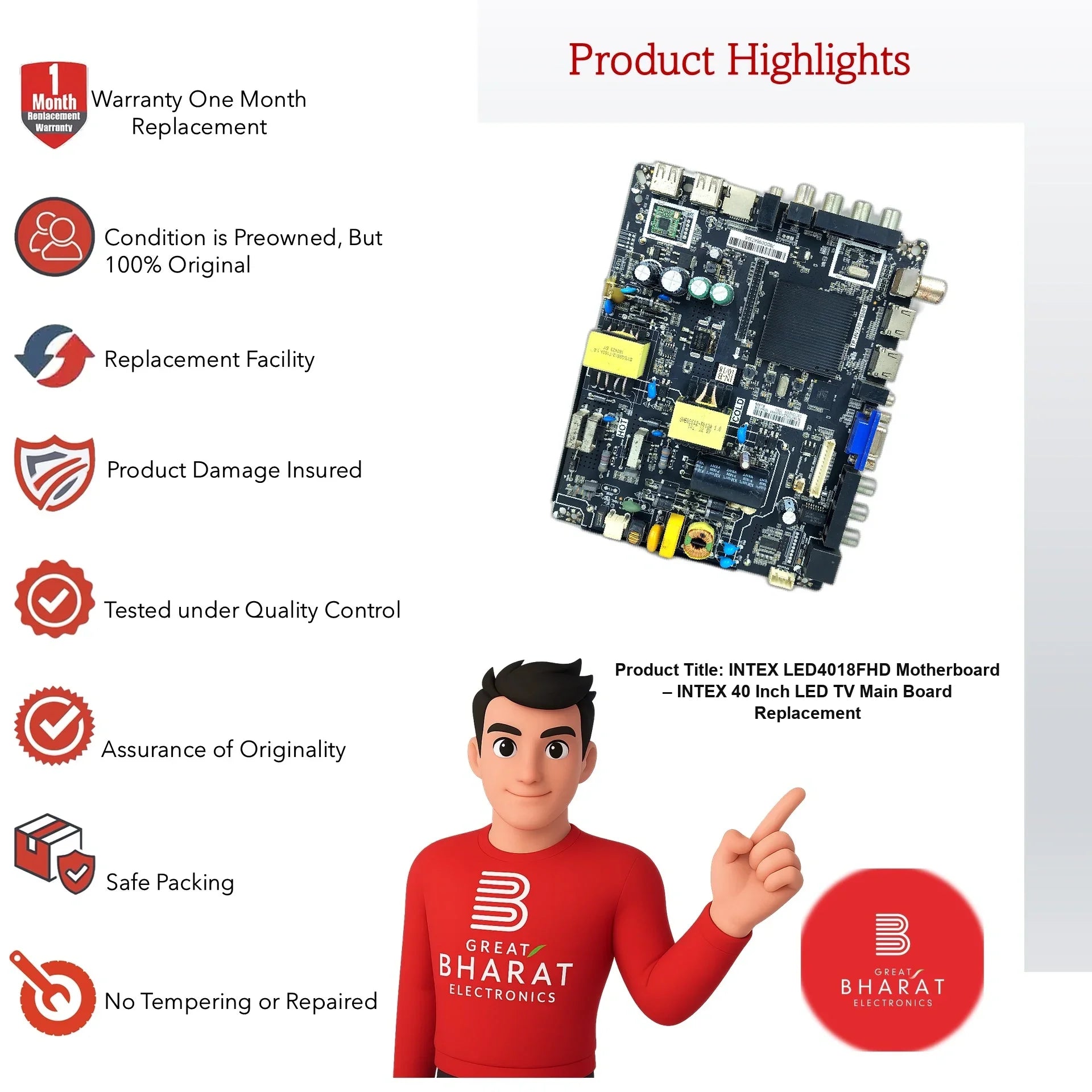 Intex LED4018FHD Motherboard – Intex 40 Inch LED TV Main Board Replacement - Great Bharat Electronics