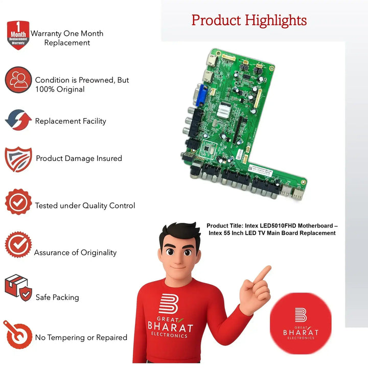 Intex LED5010FHD Motherboard – Intex 55 Inch LED TV Main Board Replacement - Great Bharat Electronics