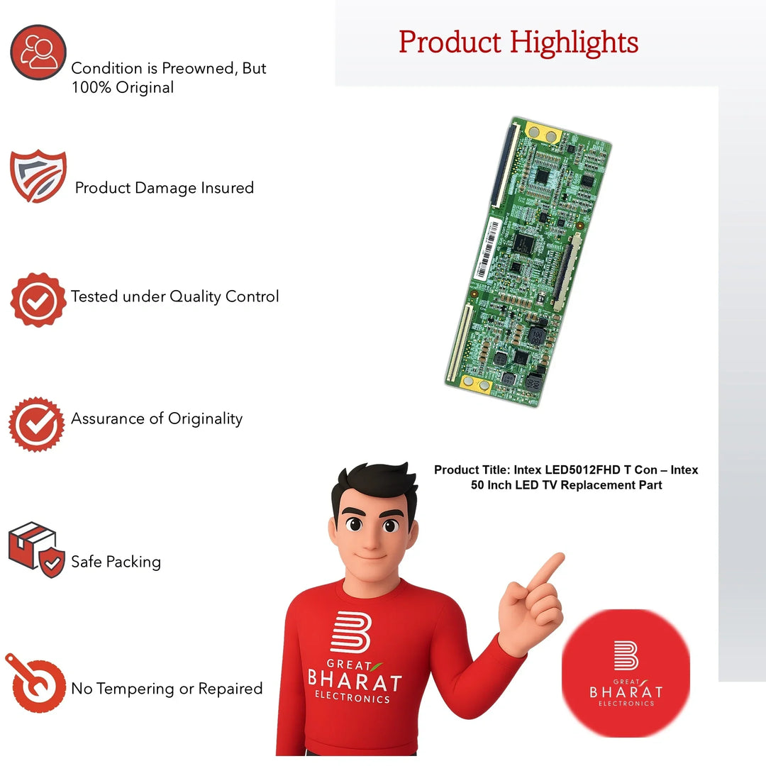Intex LED5012FHD T-Con Board – Intex 50 Inch LED TV Replacement Part - Great Bharat Electronics