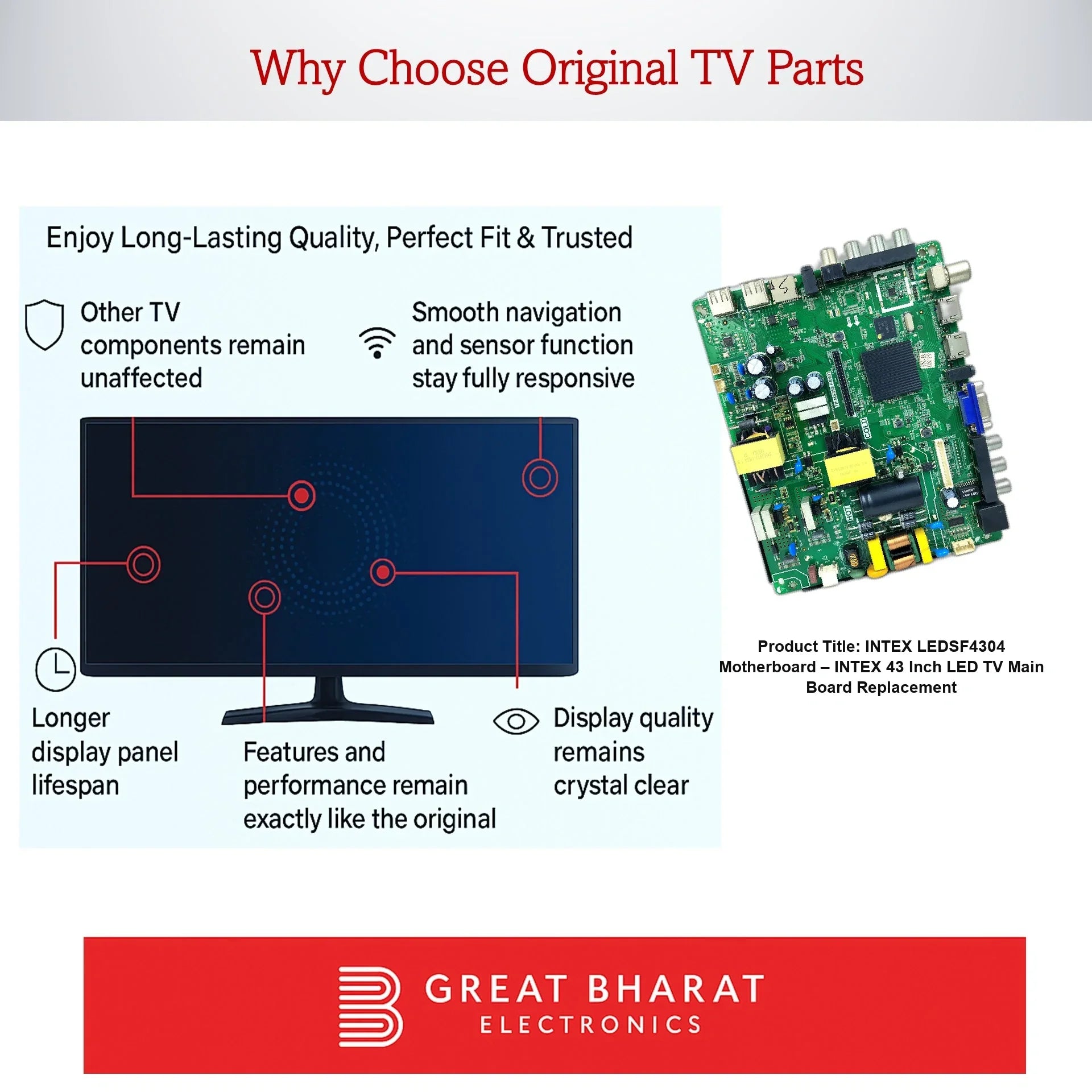Intex LEDSF4304 Motherboard – Intex 43 Inch LED TV Main Board Replacement - Great Bharat Electronics