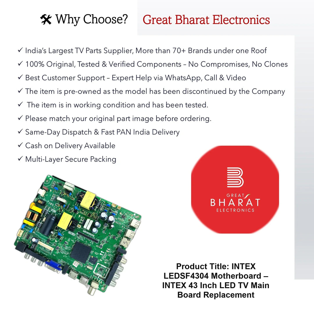 Intex LEDSF4304 Motherboard – Intex 43 Inch LED TV Main Board Replacement - Great Bharat Electronics