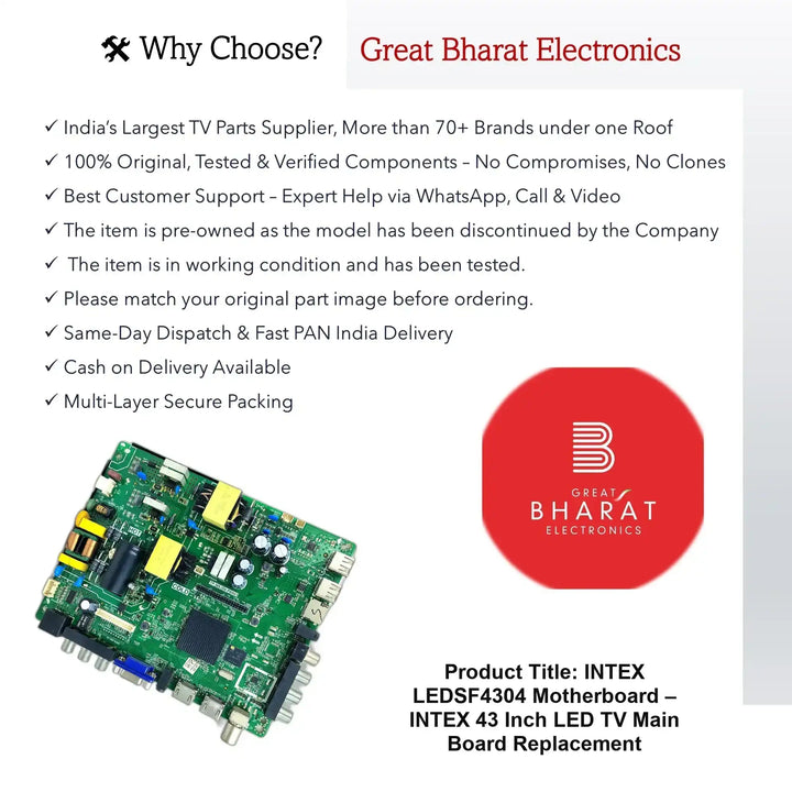 Intex LEDSF4304 Motherboard – Intex 43 Inch LED TV Main Board Replacement - Great Bharat Electronics