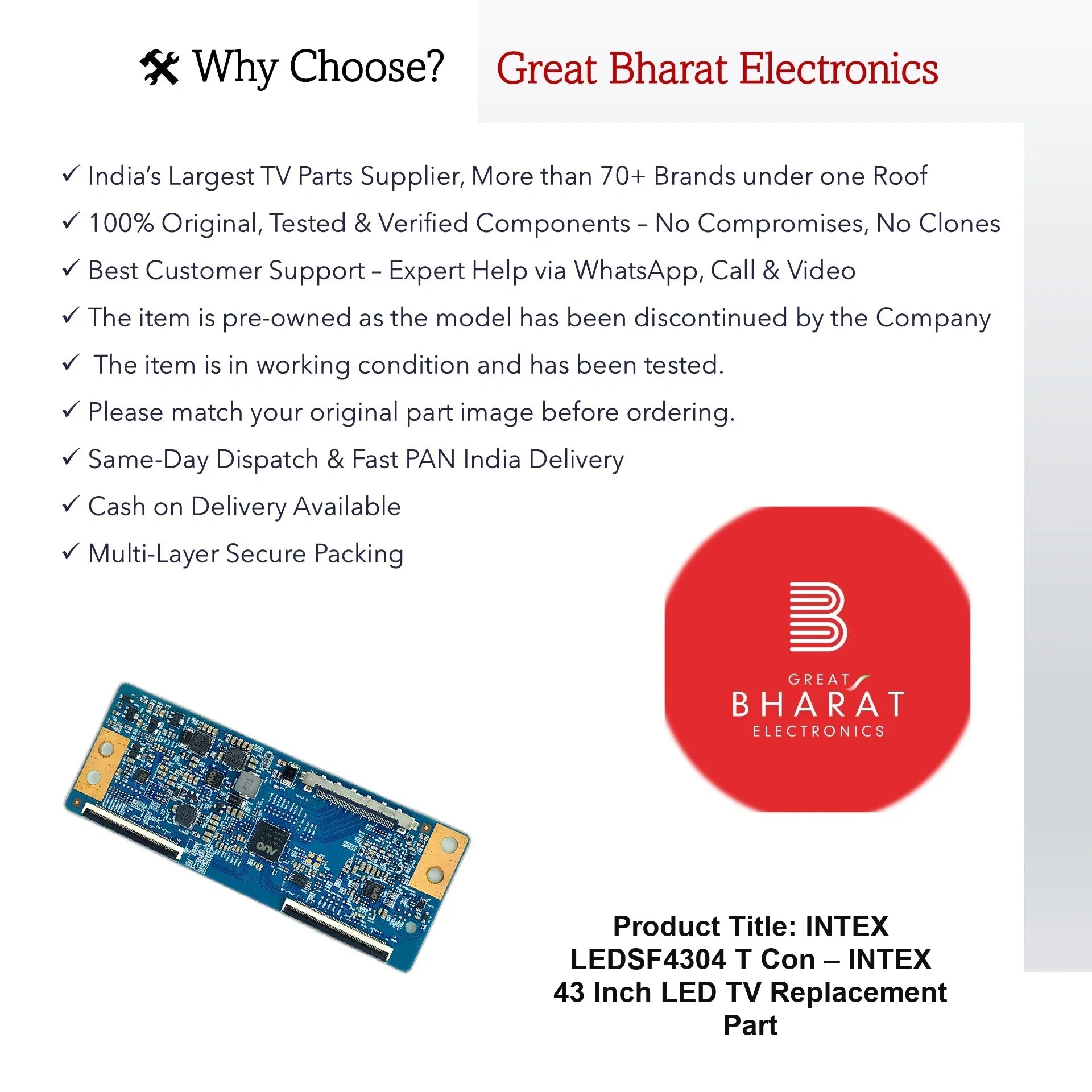 Intex LEDSF4304 T-Con Board – Intex 43 Inch LED TV Replacement Part - Great Bharat Electronics