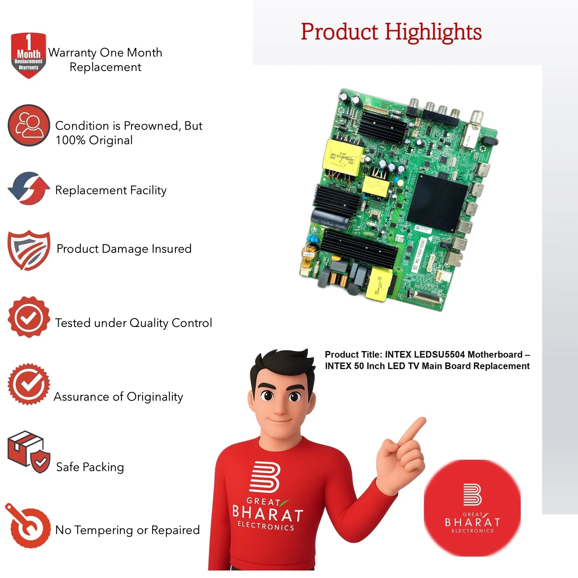 Intex LEDSU5504 Motherboard – Intex 50 Inch LED TV Main Board Replacement - Great Bharat Electronics