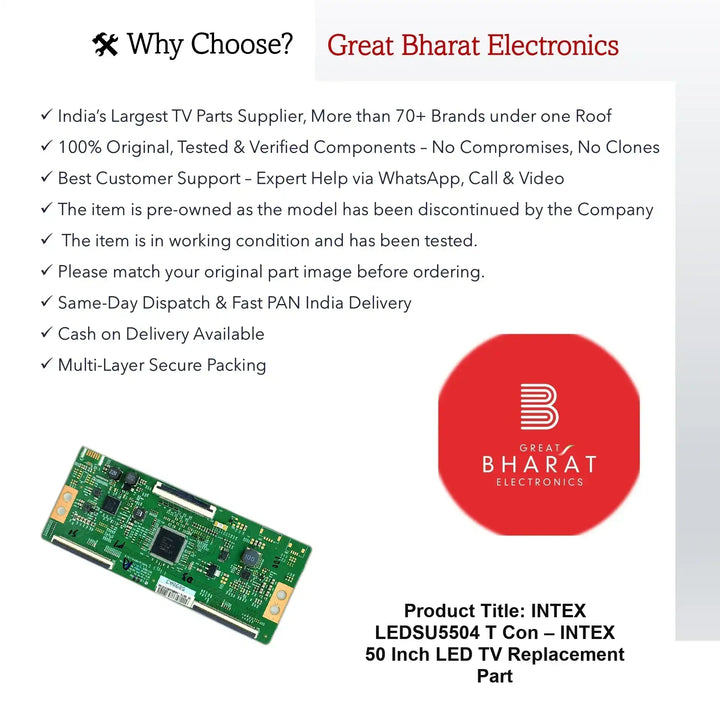 Intex LEDSU5504 T-Con Board – Intex 50 Inch LED TV Replacement Part - Great Bharat Electronics