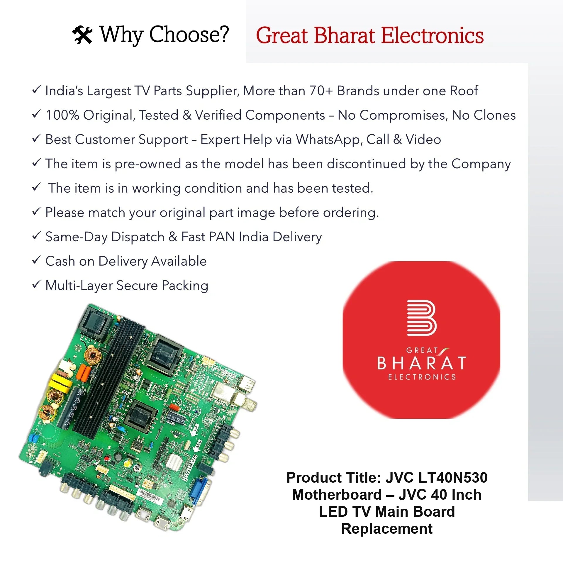 JVC LT40N530 Motherboard – JVC 40 Inch LED TV Main Board Replacement - Great Bharat Electronics