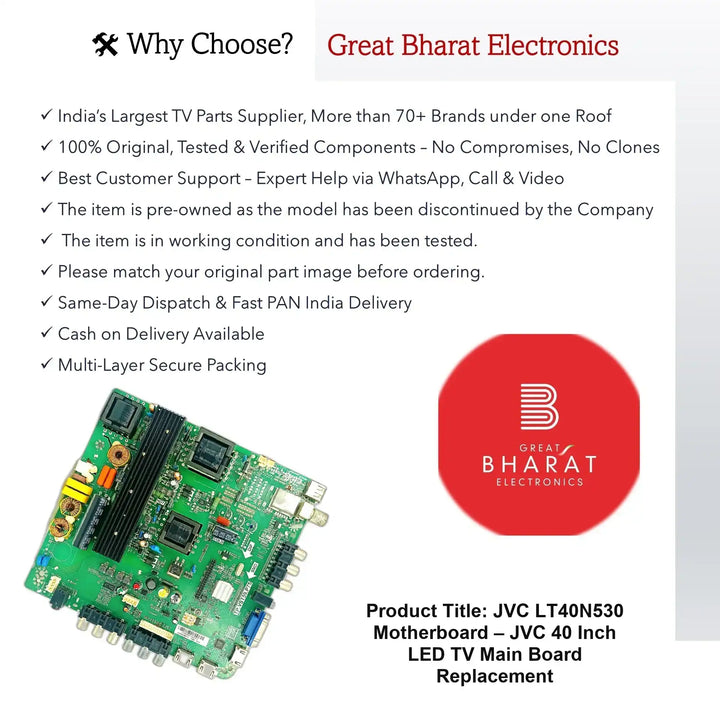 JVC LT40N530 Motherboard – JVC 40 Inch LED TV Main Board Replacement - Great Bharat Electronics