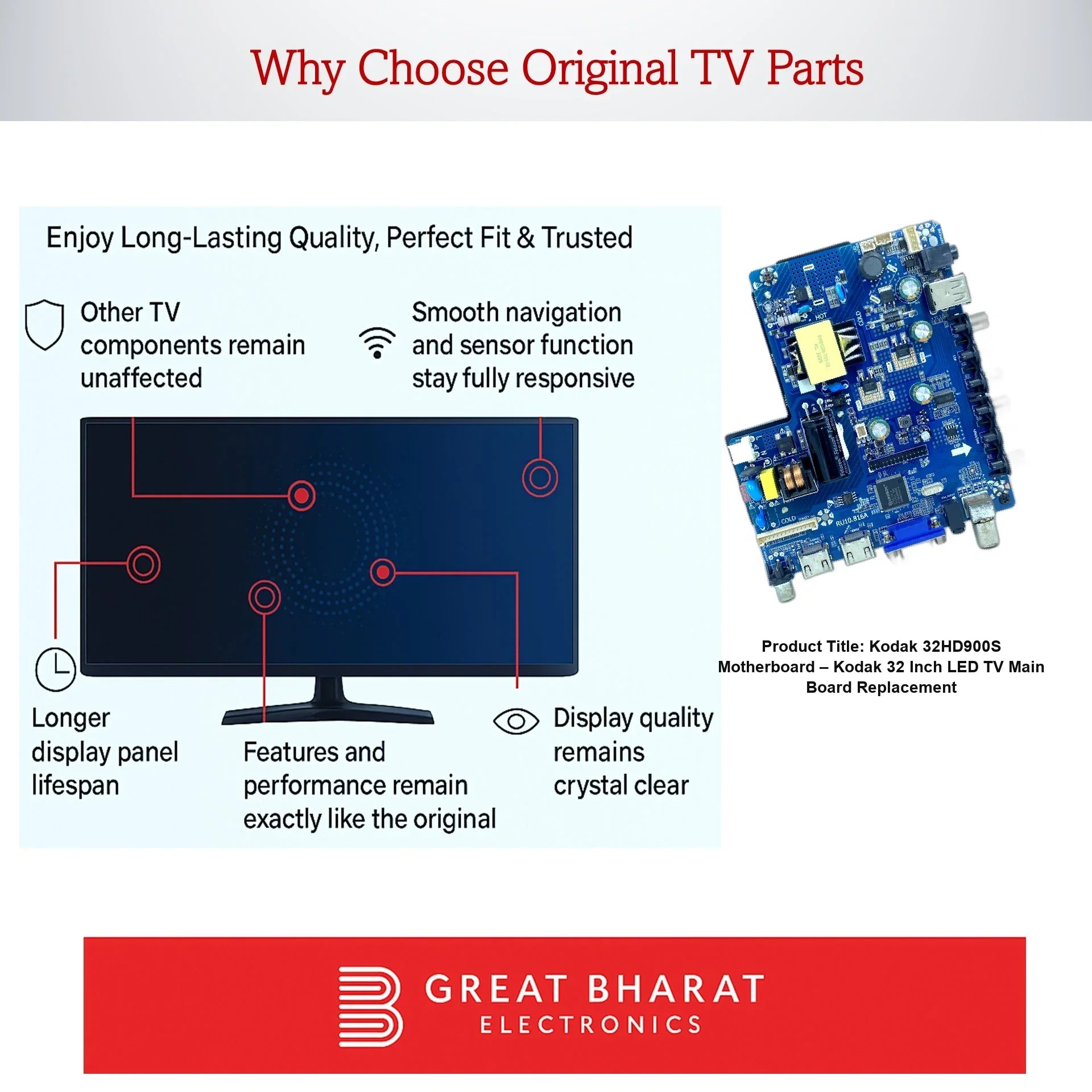 Kodak 32HD900S Motherboard – Kodak 32 Inch LED TV Main Board Replacement - Great Bharat Electronics