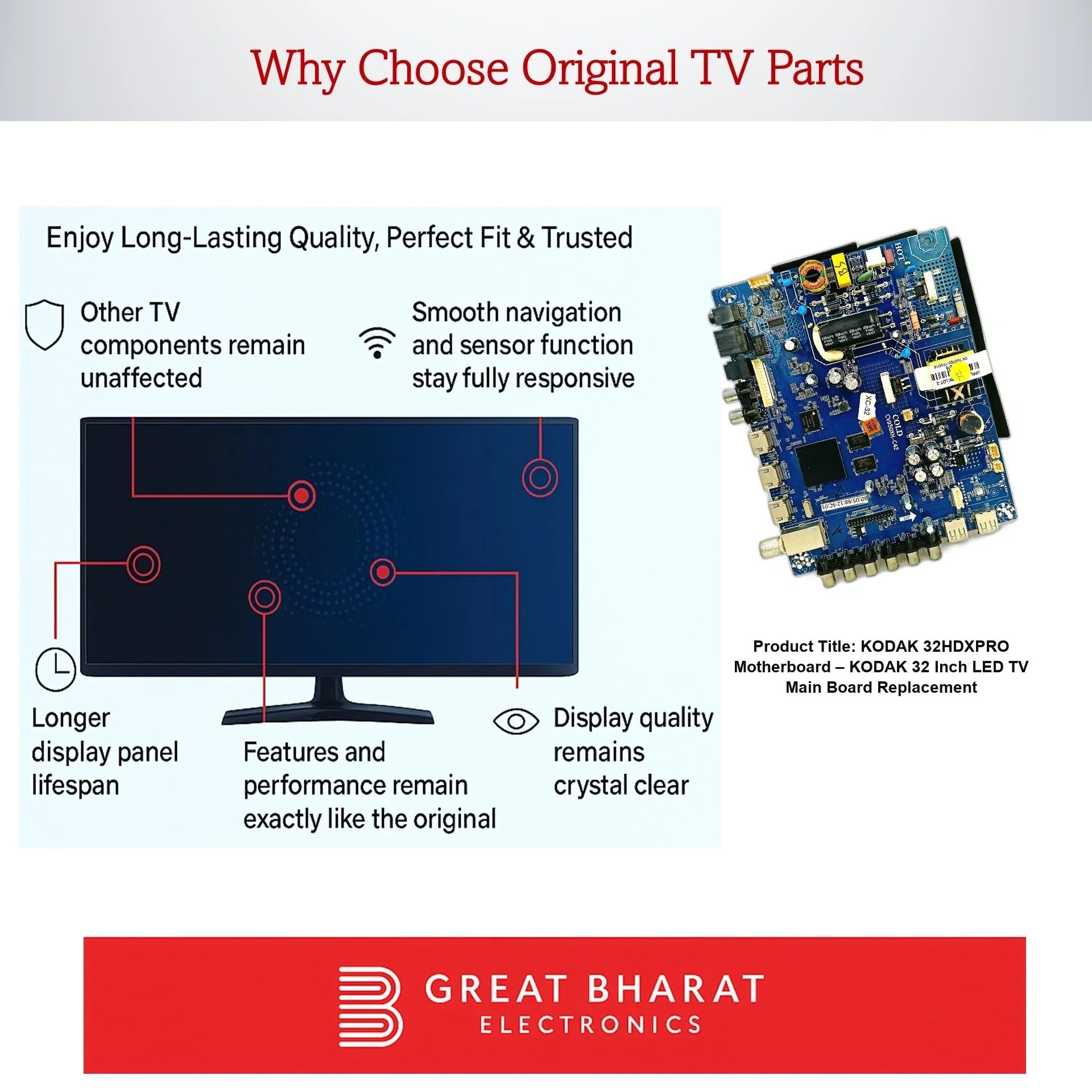 Kodak 32HDXPRO Motherboard – Kodak 32 Inch LED TV Main Board Replacement - Great Bharat Electronics