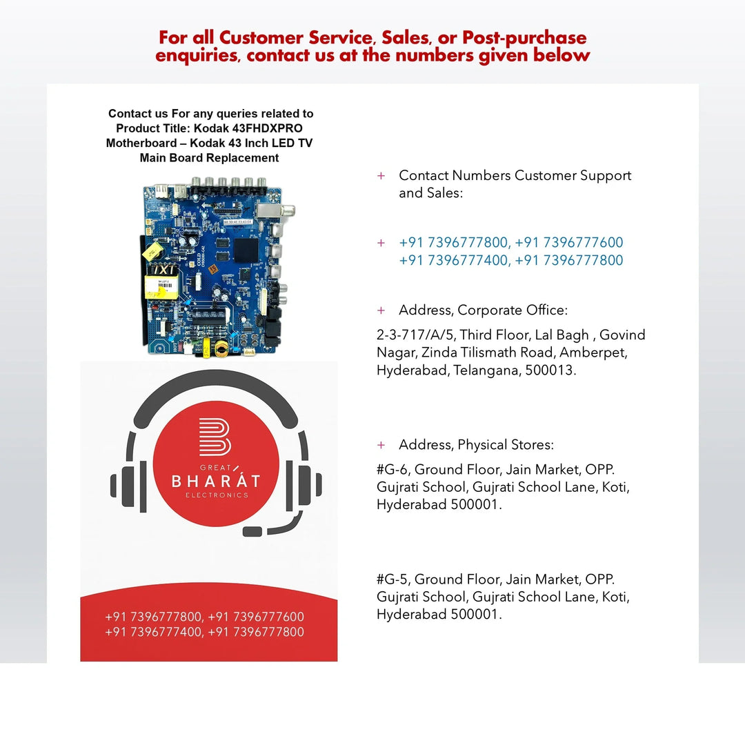 Kodak 43FHDXPRO Motherboard – Kodak 43 Inch LED TV Main Board Replacement - Great Bharat Electronics