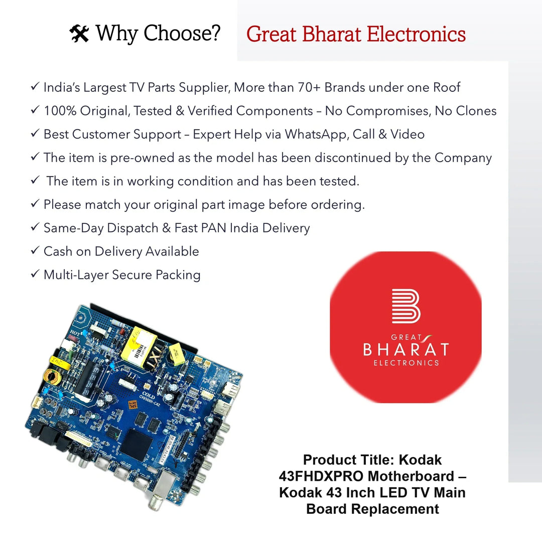 Kodak 43FHDXPRO Motherboard – Kodak 43 Inch LED TV Main Board Replacement - Great Bharat Electronics