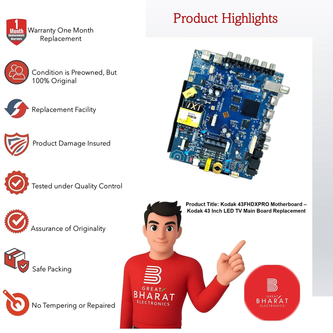 Kodak 43FHDXPRO Motherboard – Kodak 43 Inch LED TV Main Board Replacement - Great Bharat Electronics