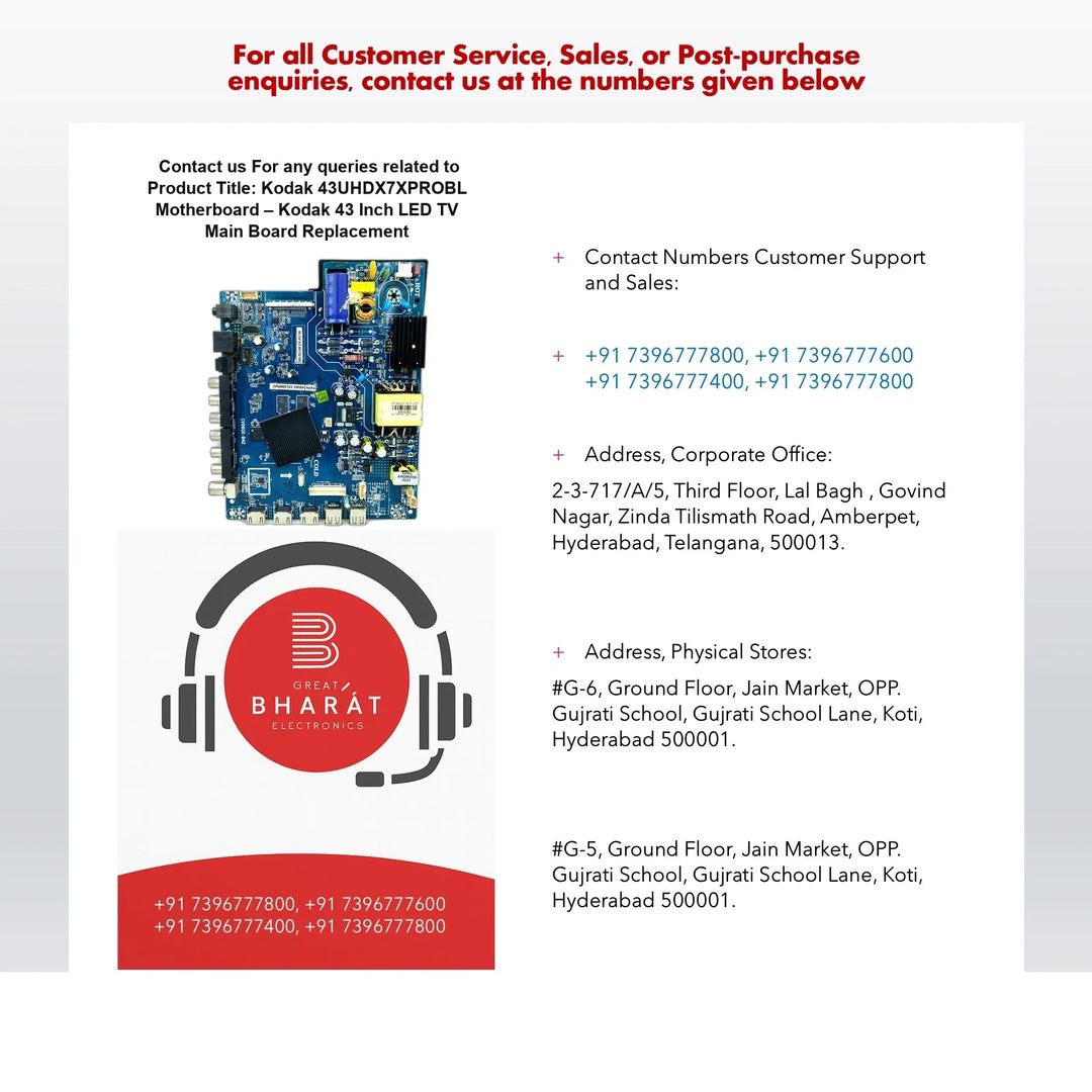 Kodak 43UHDX7XPROBL Motherboard – Kodak 43 Inch LED TV Main Board Replacement - Great Bharat Electronics