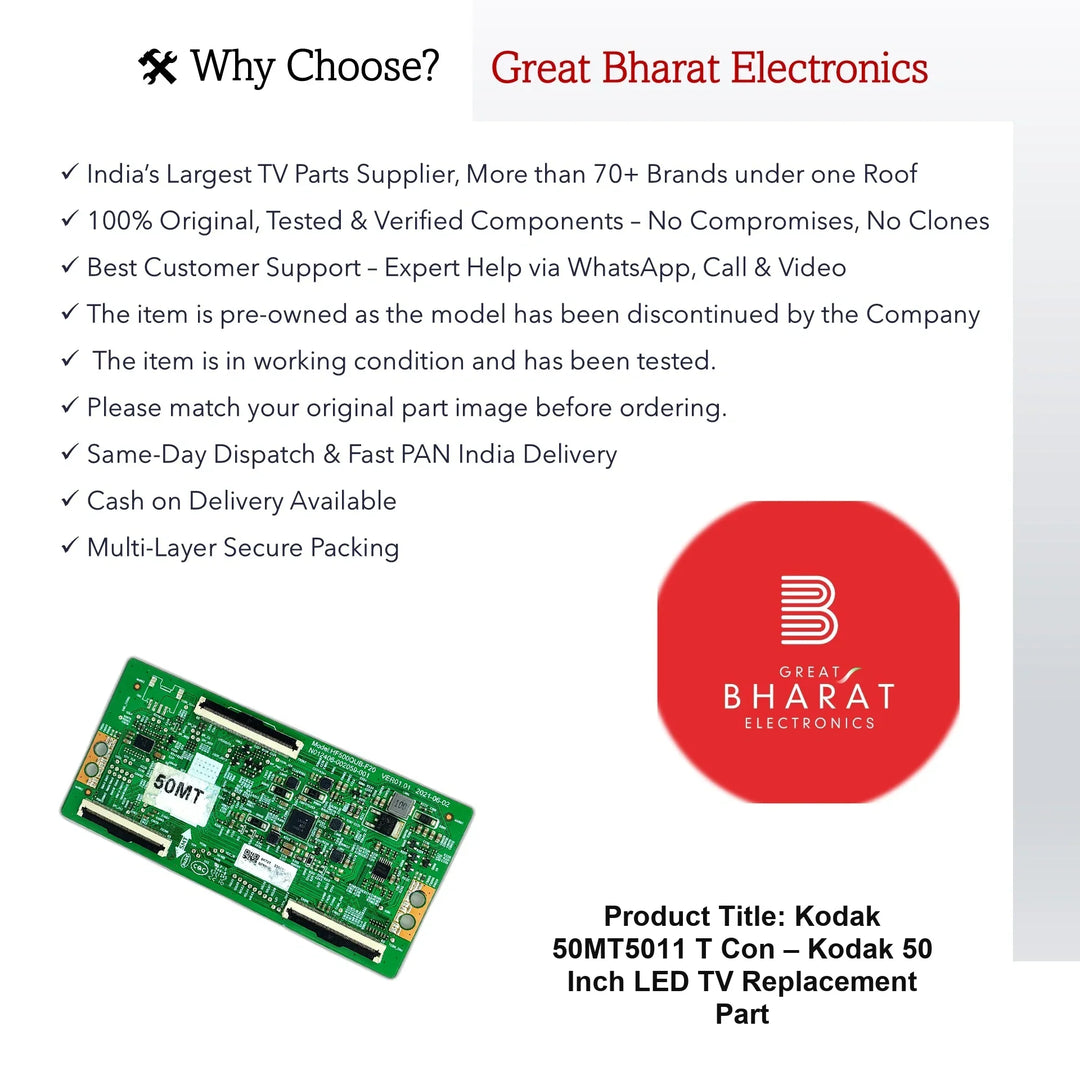 Kodak 50MT5011 T-Con Board – Kodak 50 Inch LED TV Replacement Part - Great Bharat Electronics