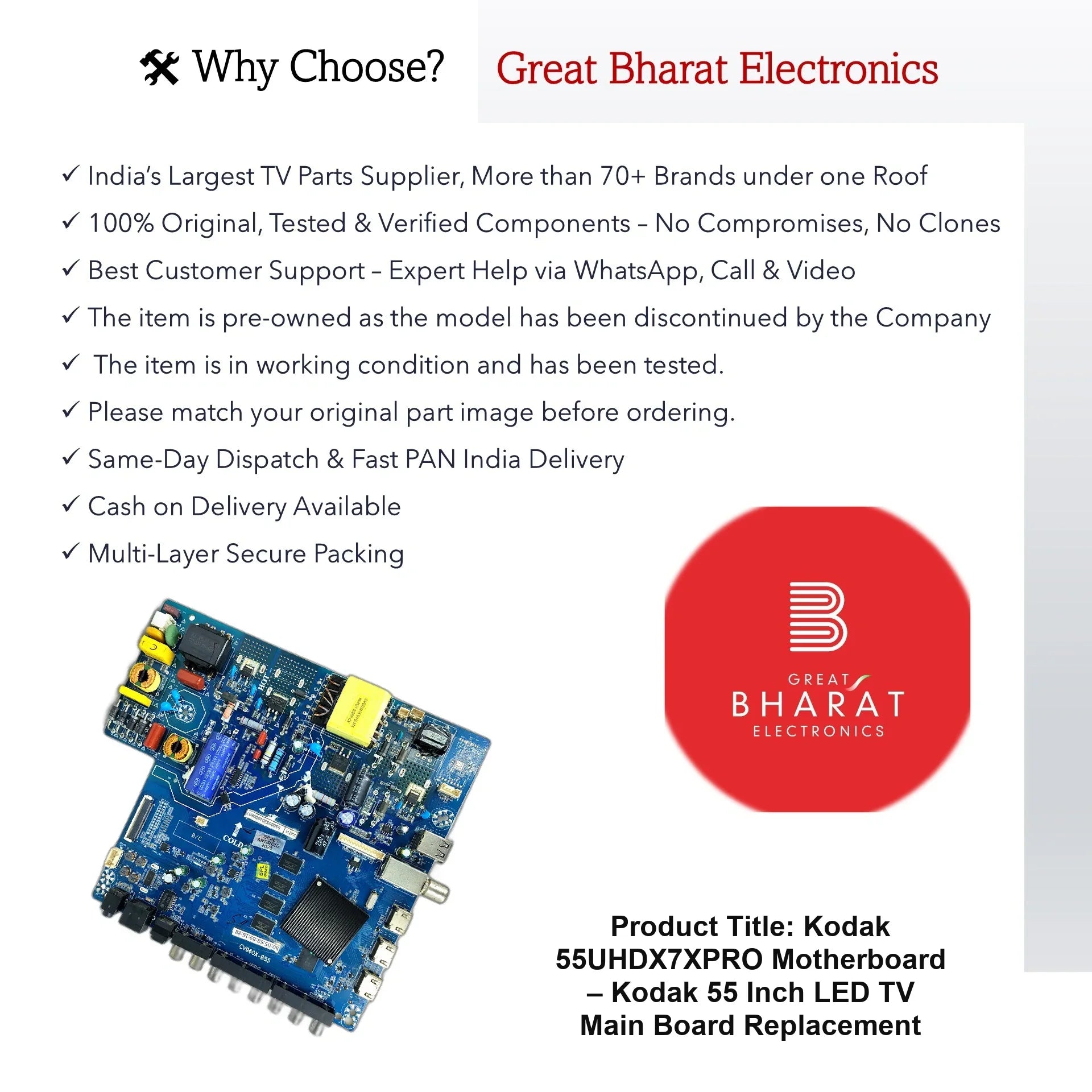 Kodak 55UHDX7XPRO Motherboard – Kodak 55 Inch LED TV Main Board Replacement - Great Bharat Electronics