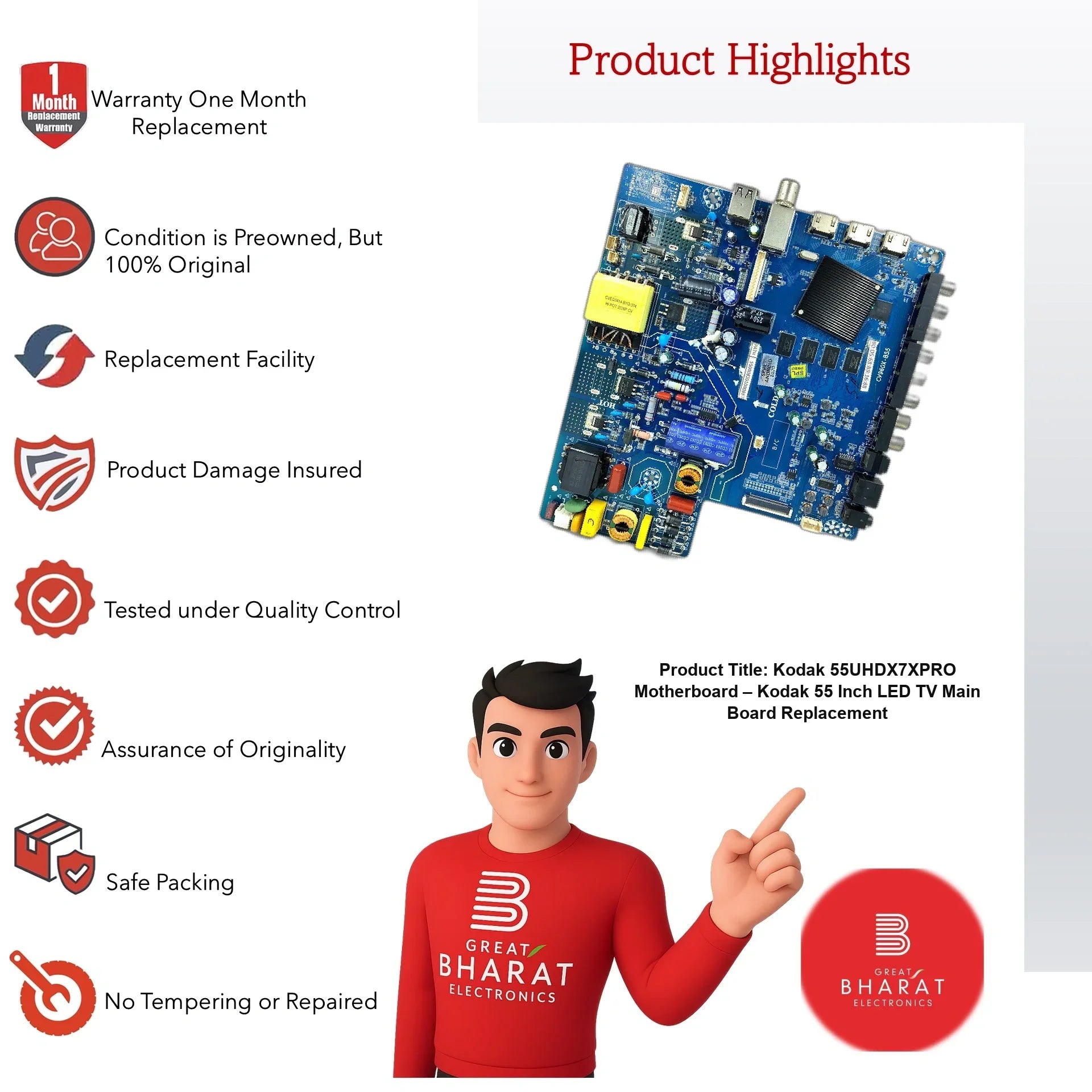 Kodak 55UHDX7XPRO Motherboard – Kodak 55 Inch LED TV Main Board Replacement - Great Bharat Electronics