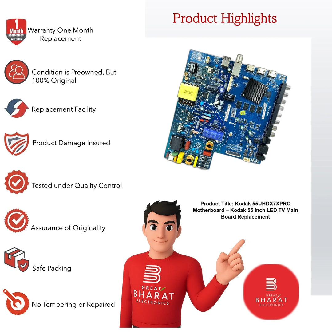 Kodak 55UHDX7XPRO Motherboard – Kodak 55 Inch LED TV Main Board Replacement - Great Bharat Electronics
