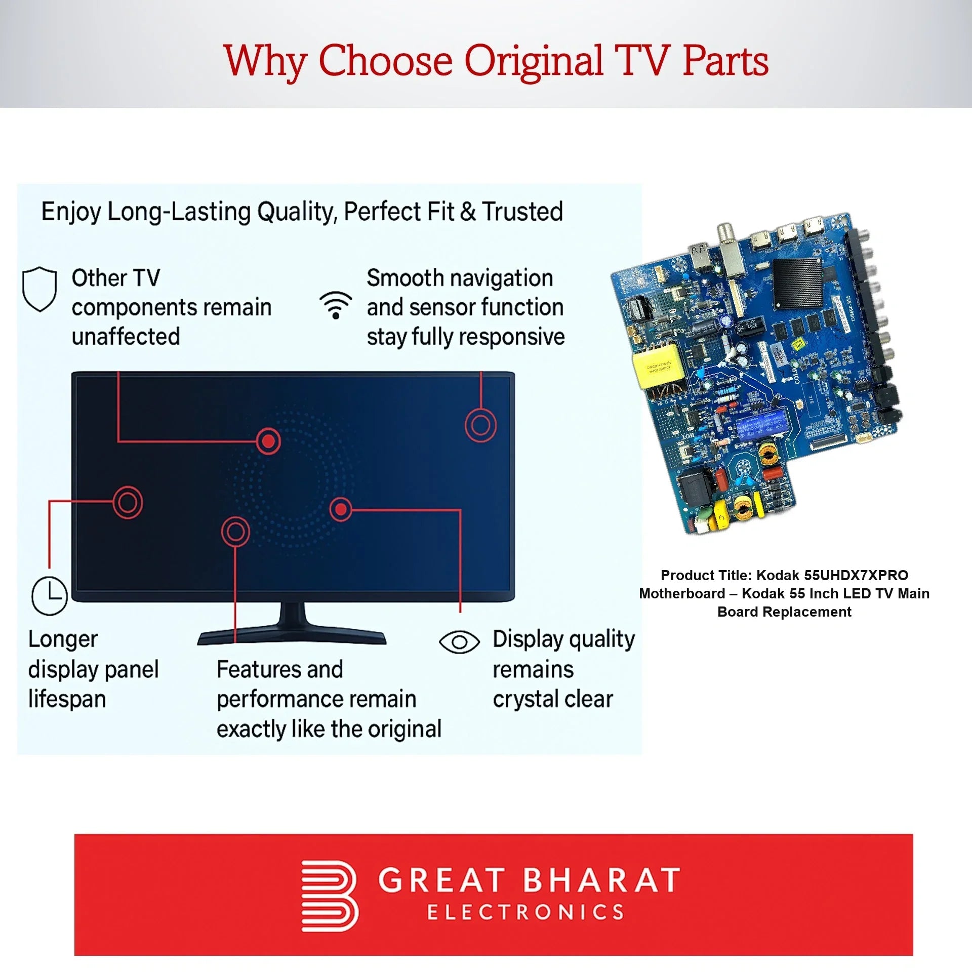 Kodak 55UHDX7XPRO Motherboard – Kodak 55 Inch LED TV Main Board Replacement - Great Bharat Electronics