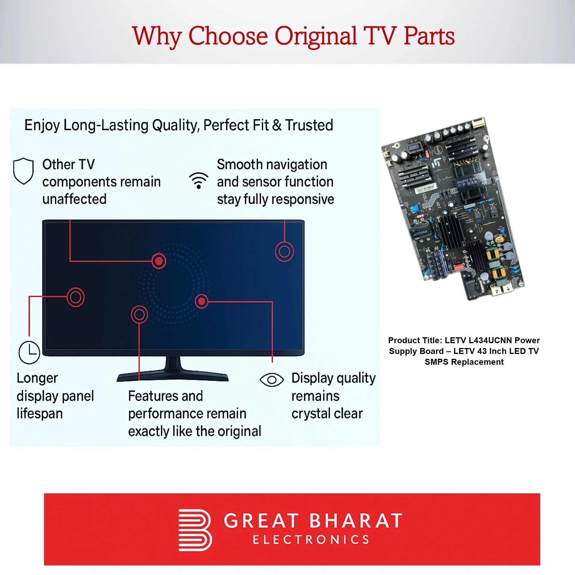 LETV (LeEco) L434UCNN Power Supply Board – LETV (LeEco) 43 Inch LED TV SMPS Replacement - Great Bharat Electronics