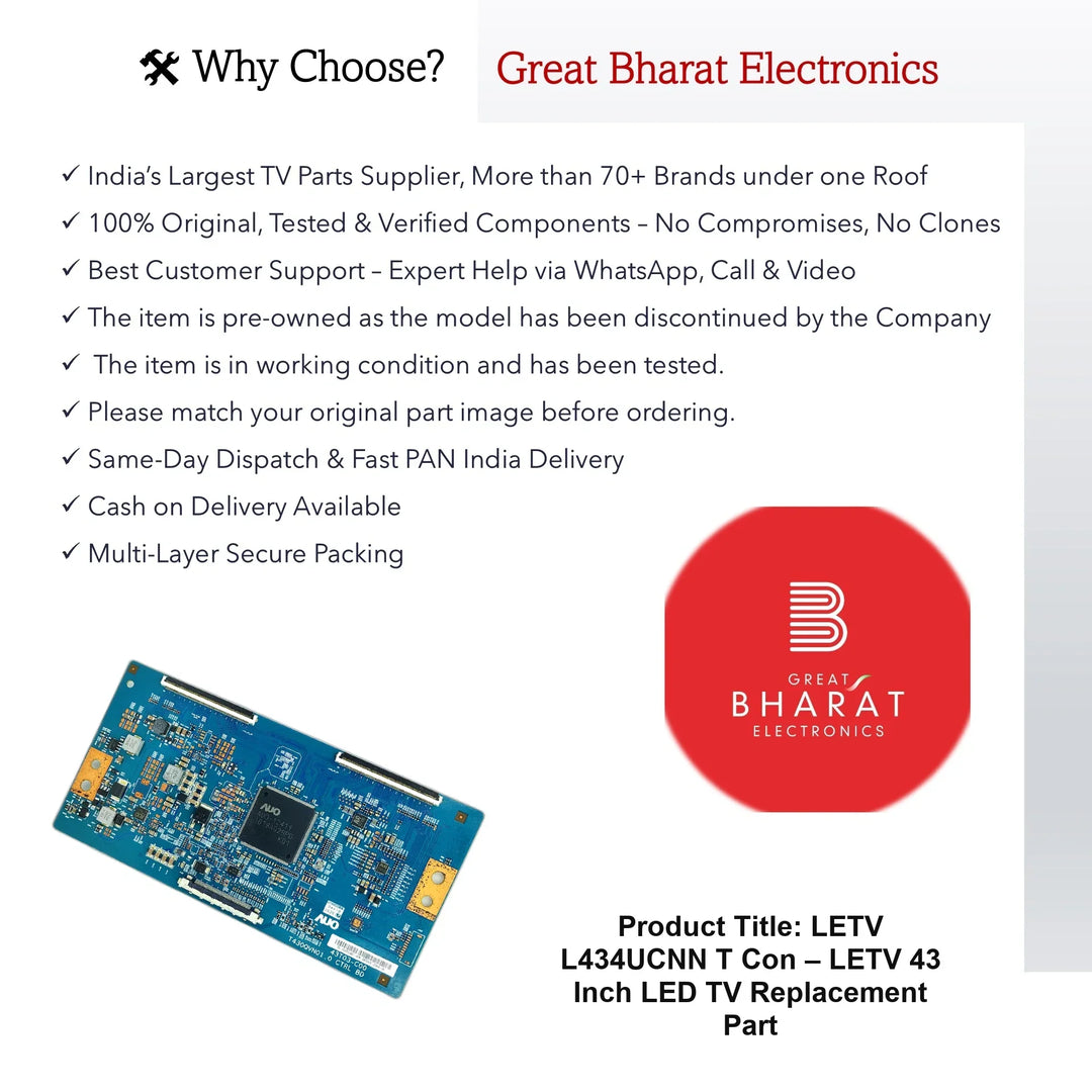LETV (LeEco) L434UCNN T-Con Board – LETV (LeEco) 43 Inch LED TV Replacement Part - Great Bharat Electronics
