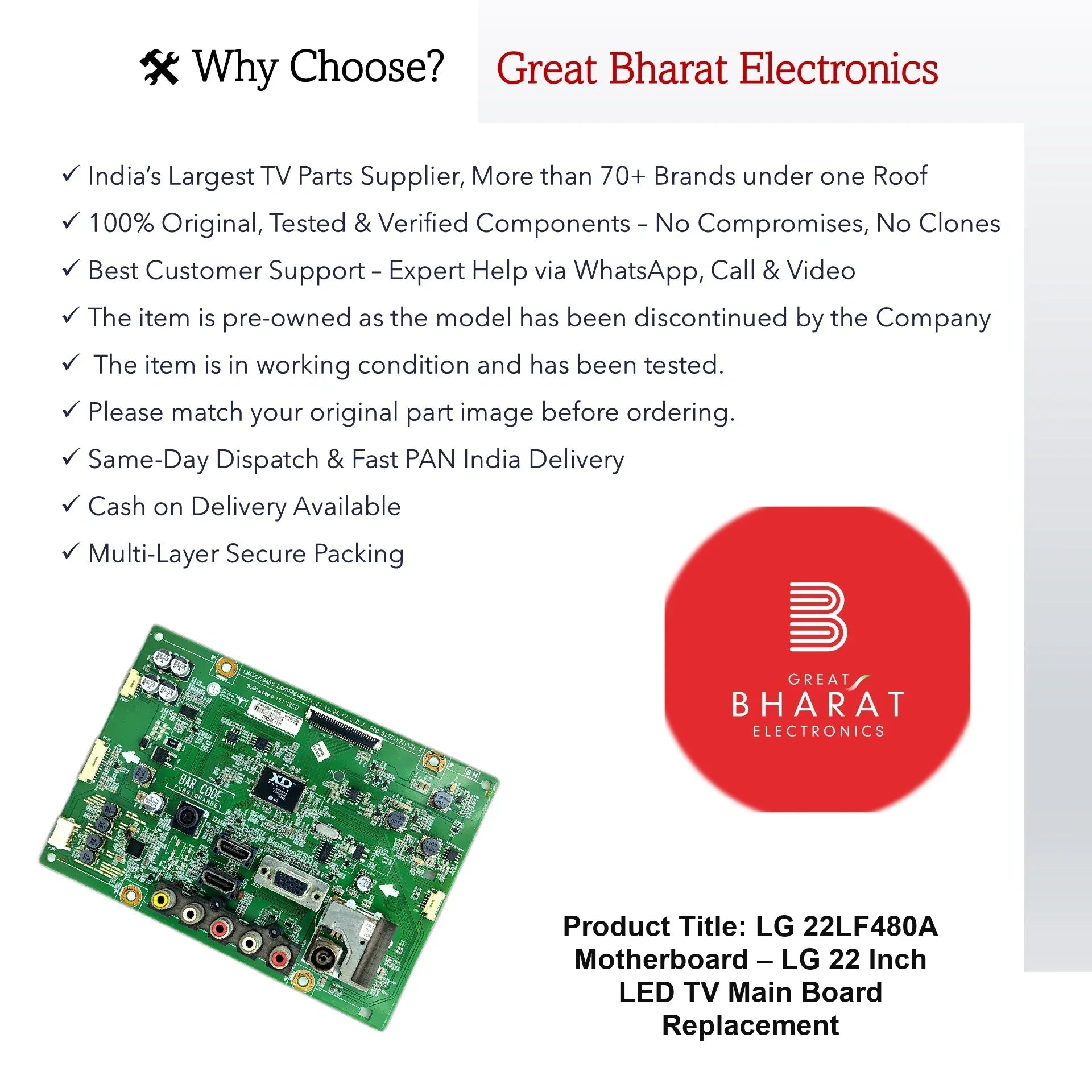 LG 22LF480A Motherboard – LG 22 Inch LED TV Main Board Replacement - Great Bharat Electronics
