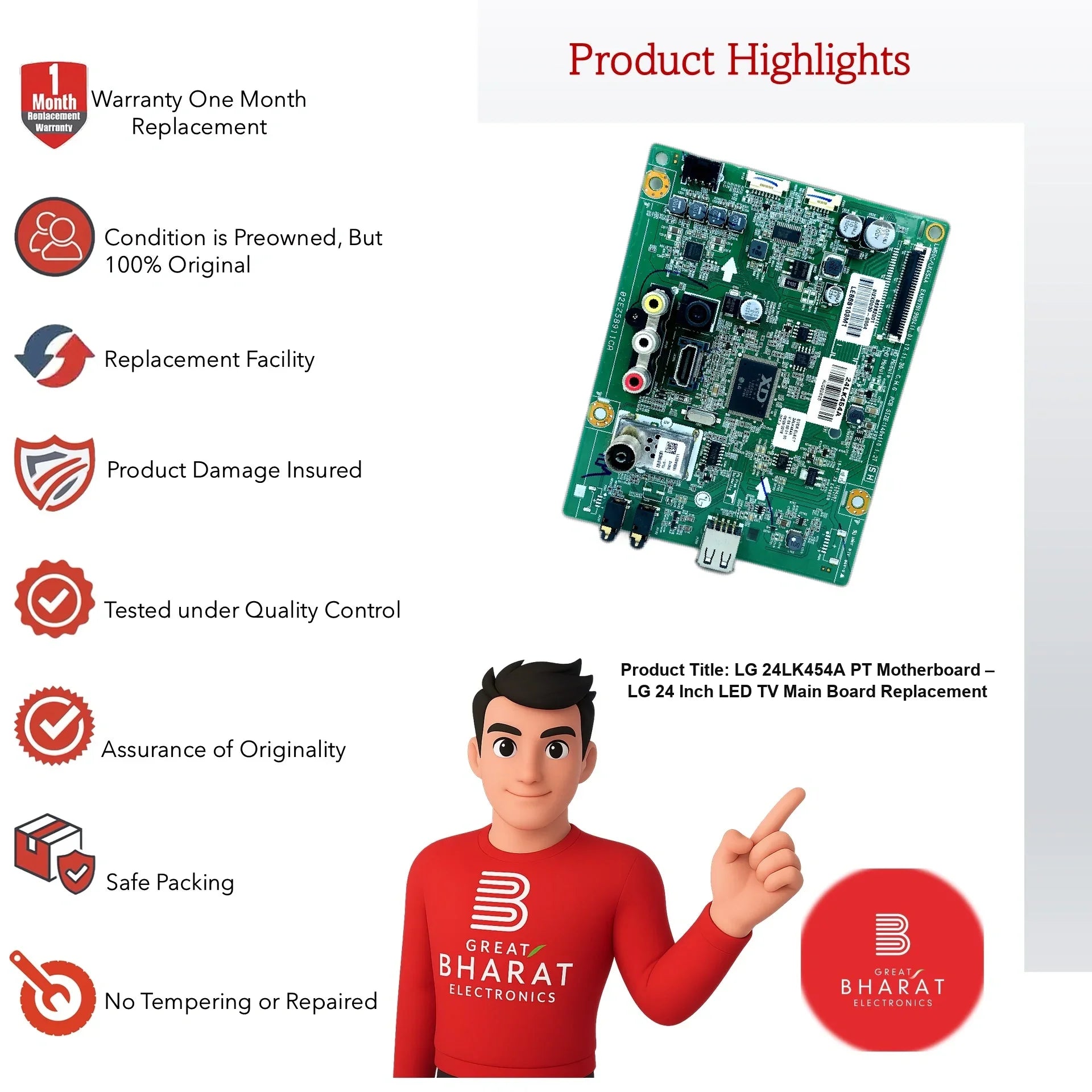 LG 24LK454A-PT Motherboard – LG 24 Inch LED TV Main Board Replacement - Great Bharat Electronics