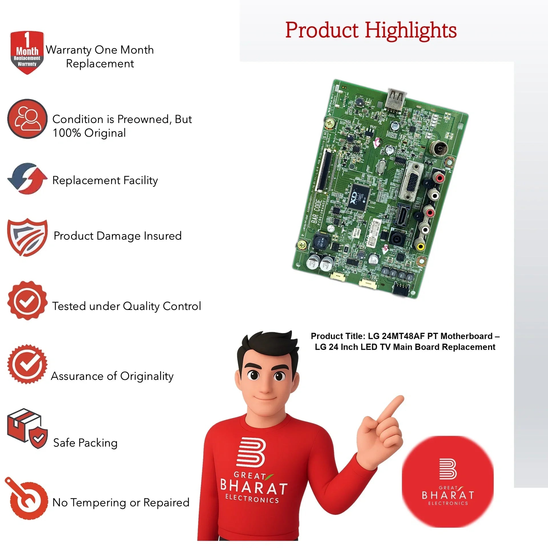 LG 24MT48AF-PT Motherboard – LG 24 Inch LED TV Main Board Replacement - Great Bharat Electronics
