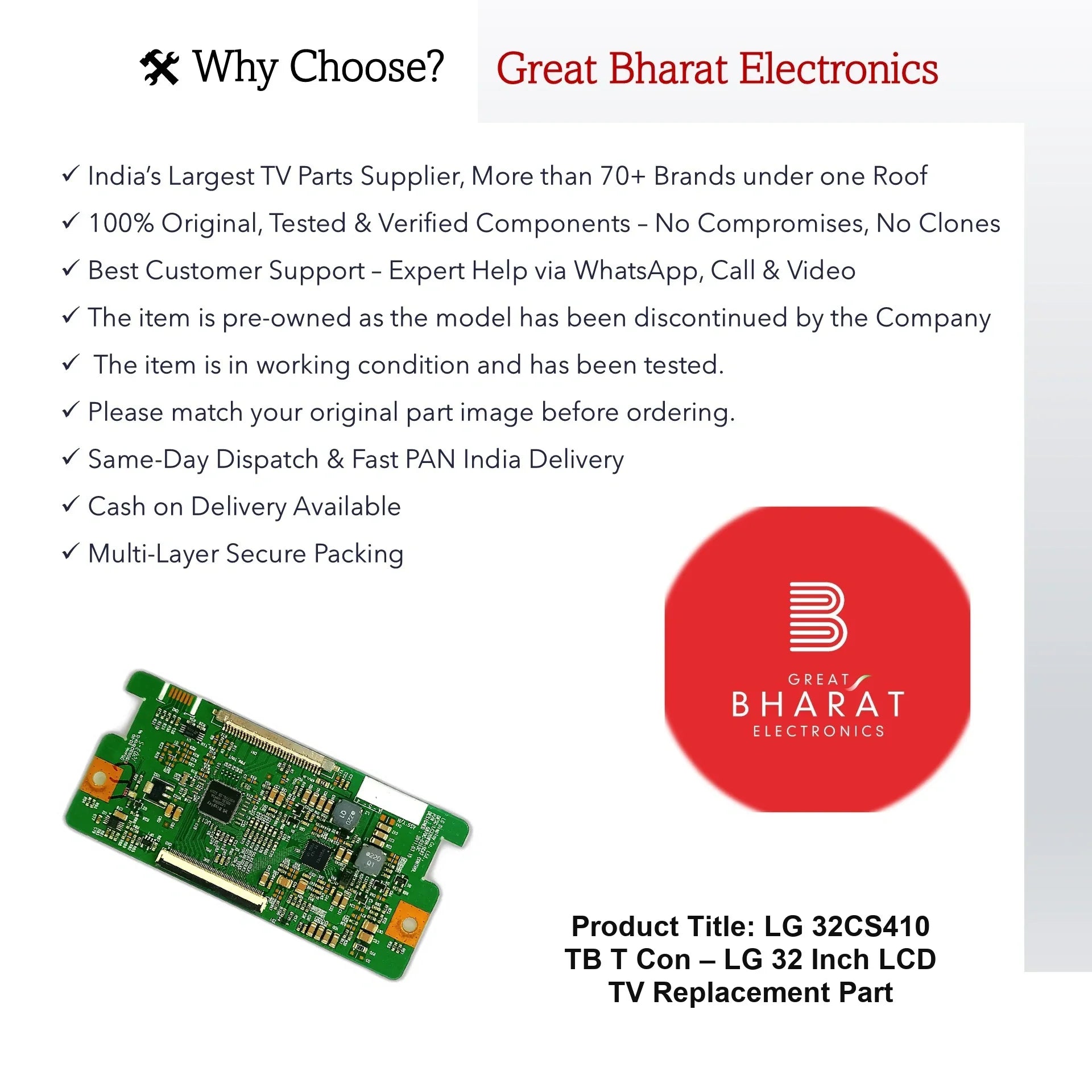 LG 32CS410-TB T-Con Board – LG 32 Inch LCD TV Replacement Part - Great Bharat Electronics