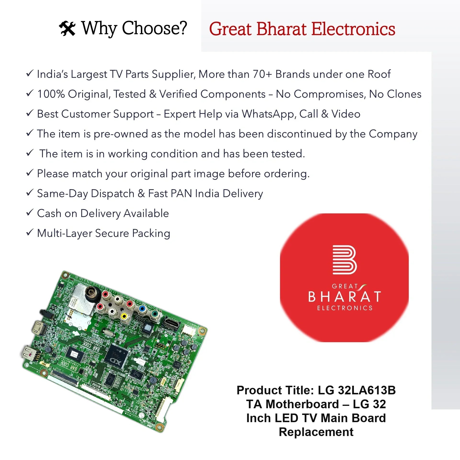 LG 32LA613B-TA Motherboard – LG 32 Inch LED TV Main Board Replacement - Great Bharat Electronics