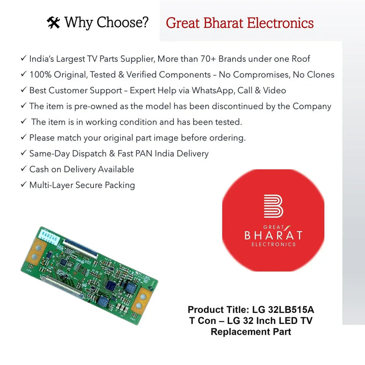LG 32LB515A T-Con Board – LG 32 Inch LED TV Replacement Part - Great Bharat Electronics