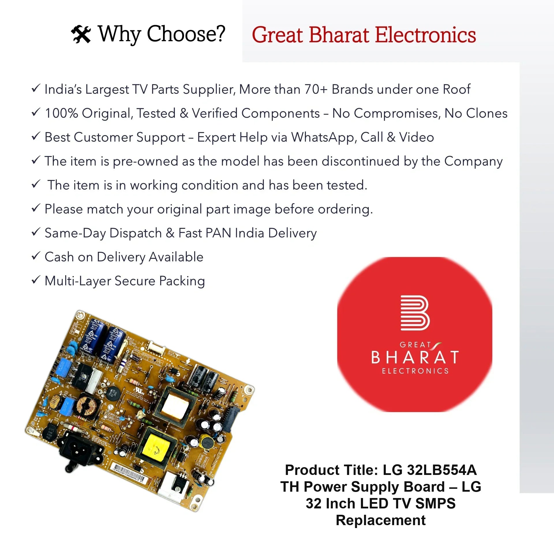 LG 32LB554A-TH Power Supply Board – LG 32 Inch LED TV SMPS Replacement - Great Bharat Electronics
