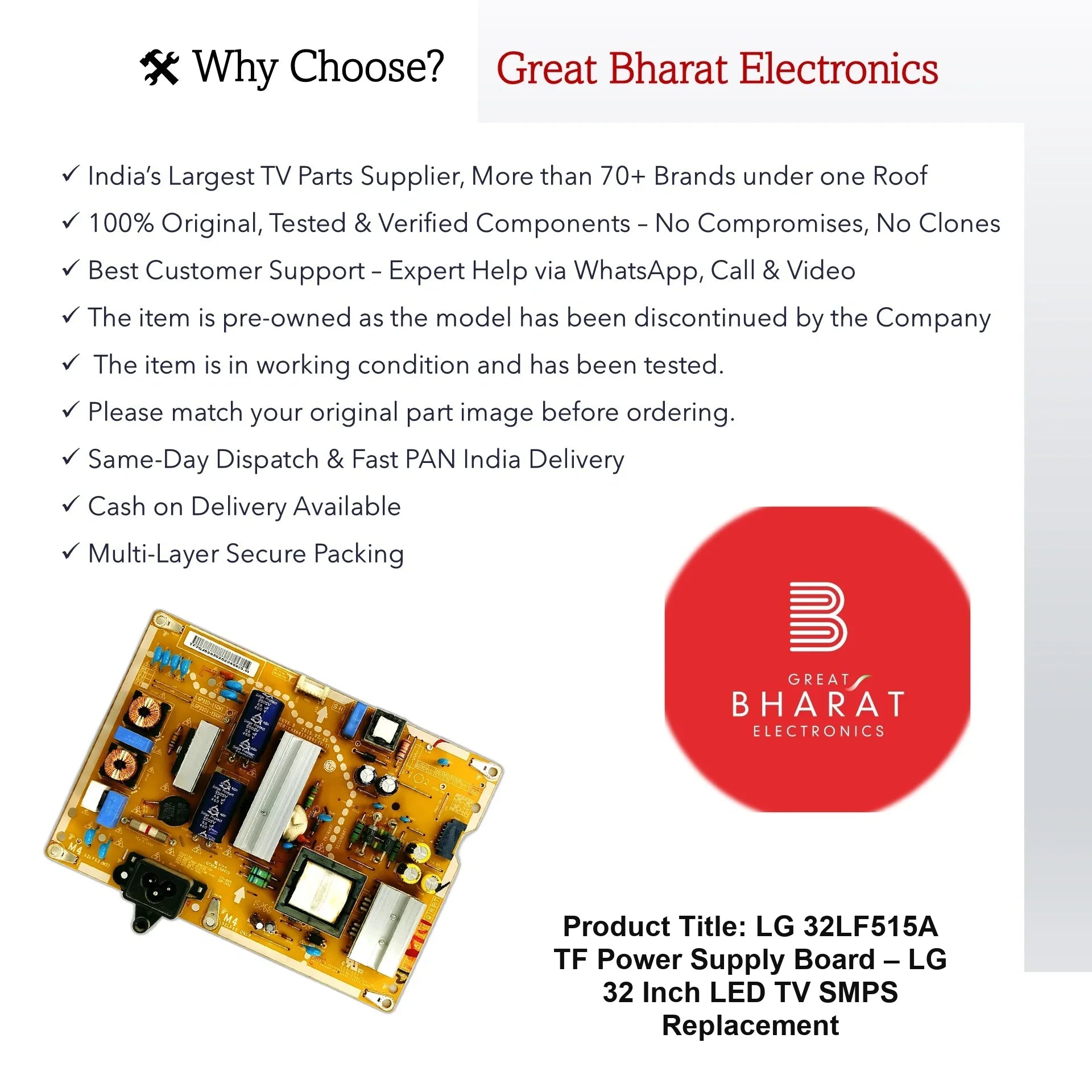LG 32LF515A-TF Power Supply Board – LG 32 Inch LED TV SMPS Replacement - Great Bharat Electronics