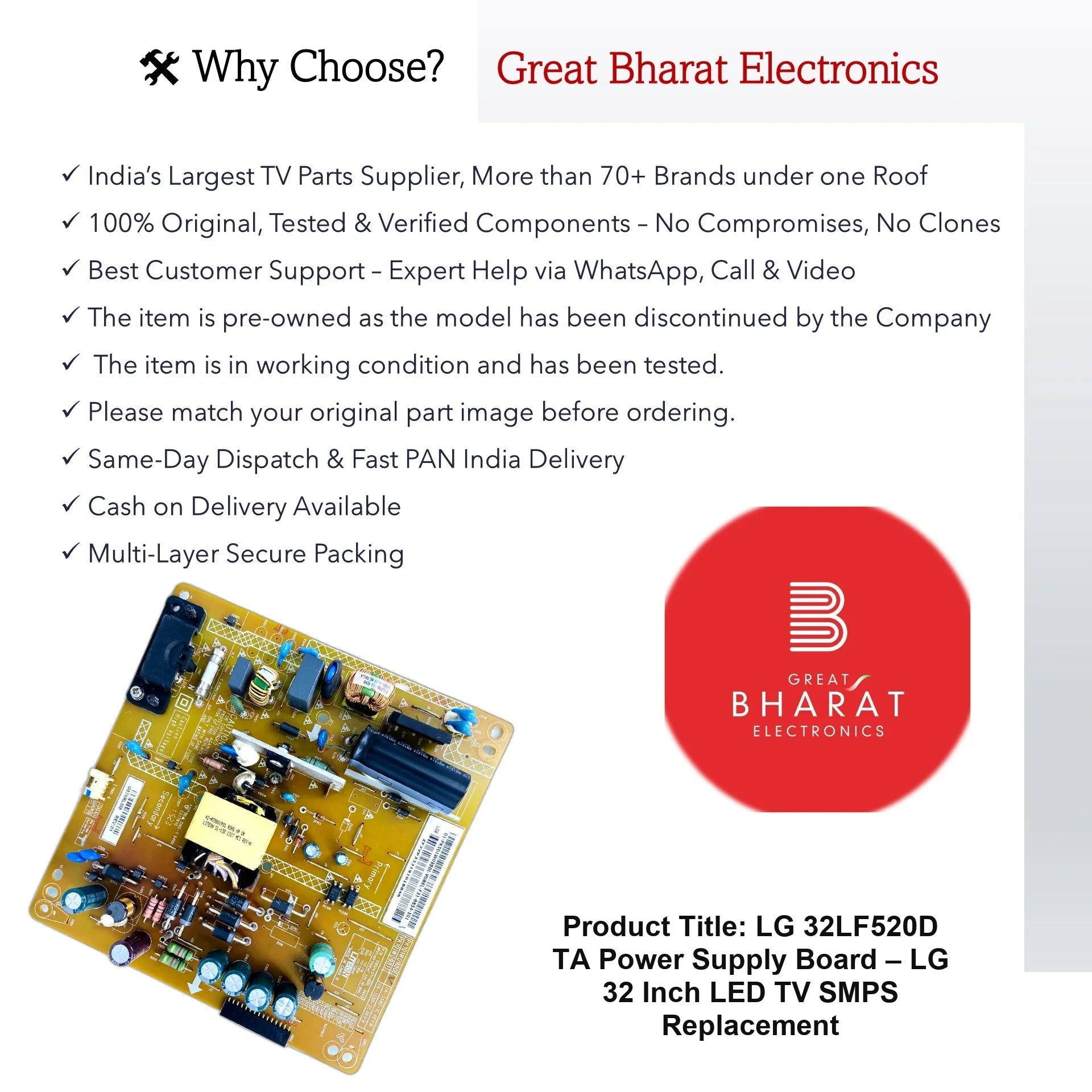 LG 32LF520D-TA Power Supply Board – LG 32 Inch LED TV SMPS Replacement - Great Bharat Electronics