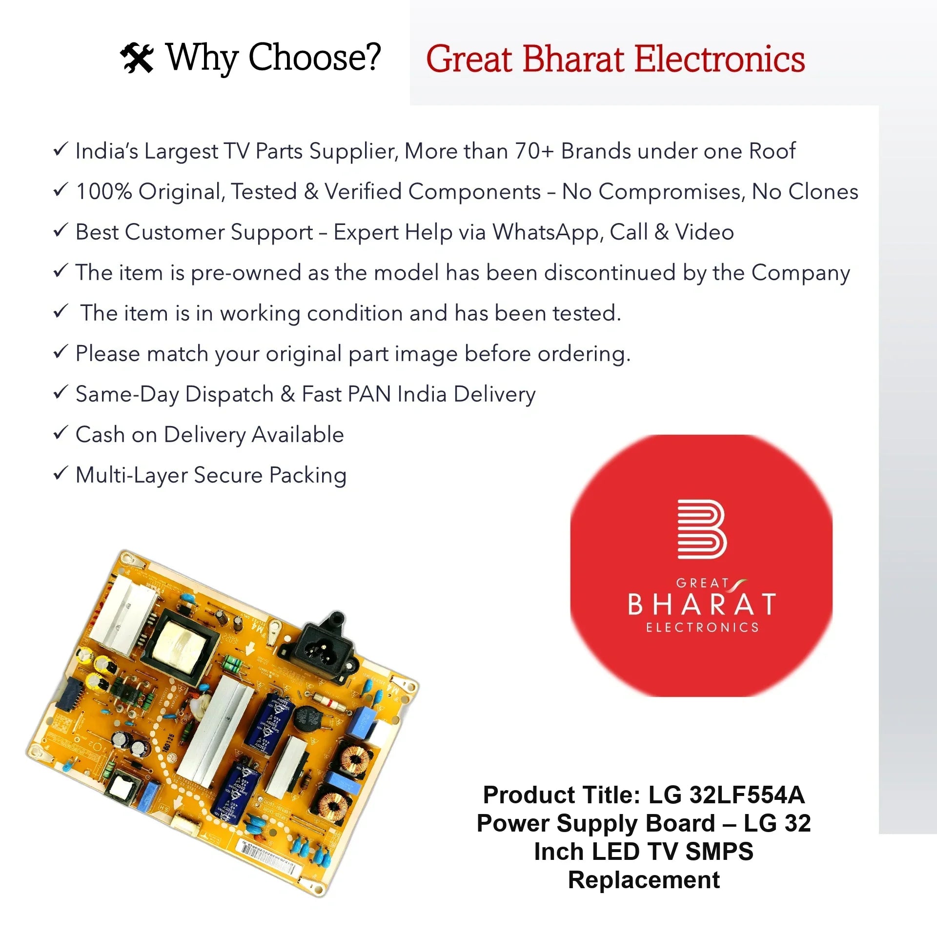 LG 32LF554A Power Supply Board – LG 32 Inch LED TV SMPS Replacement - Great Bharat Electronics