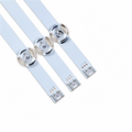 LG 32LF6329-ZC LED backlight strips close-up showing three connector ends, polarity markings and LED lenses