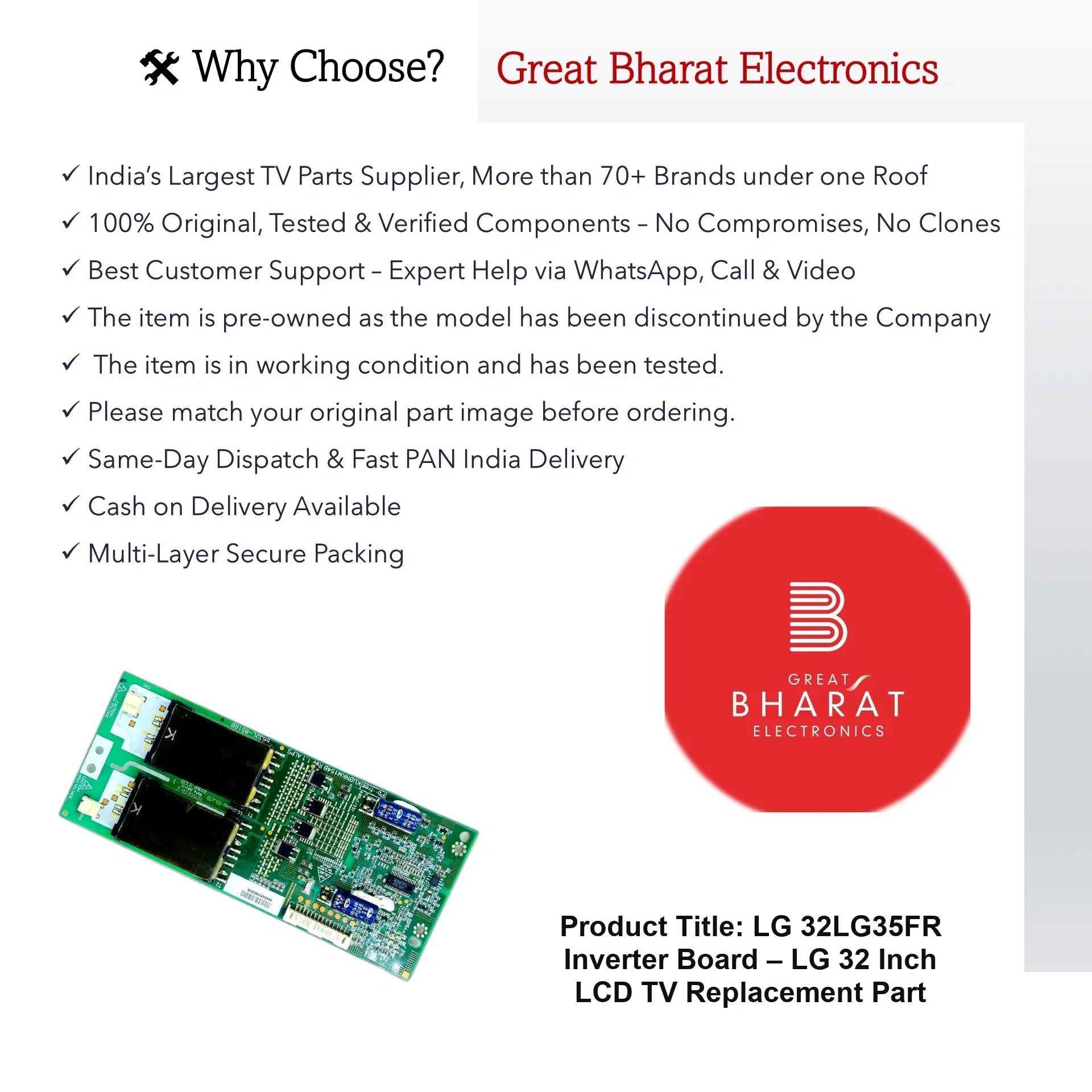 LG 32LG35FR Inverter Board – LG 32 Inch LCD TV Replacement Part - Great Bharat Electronics
