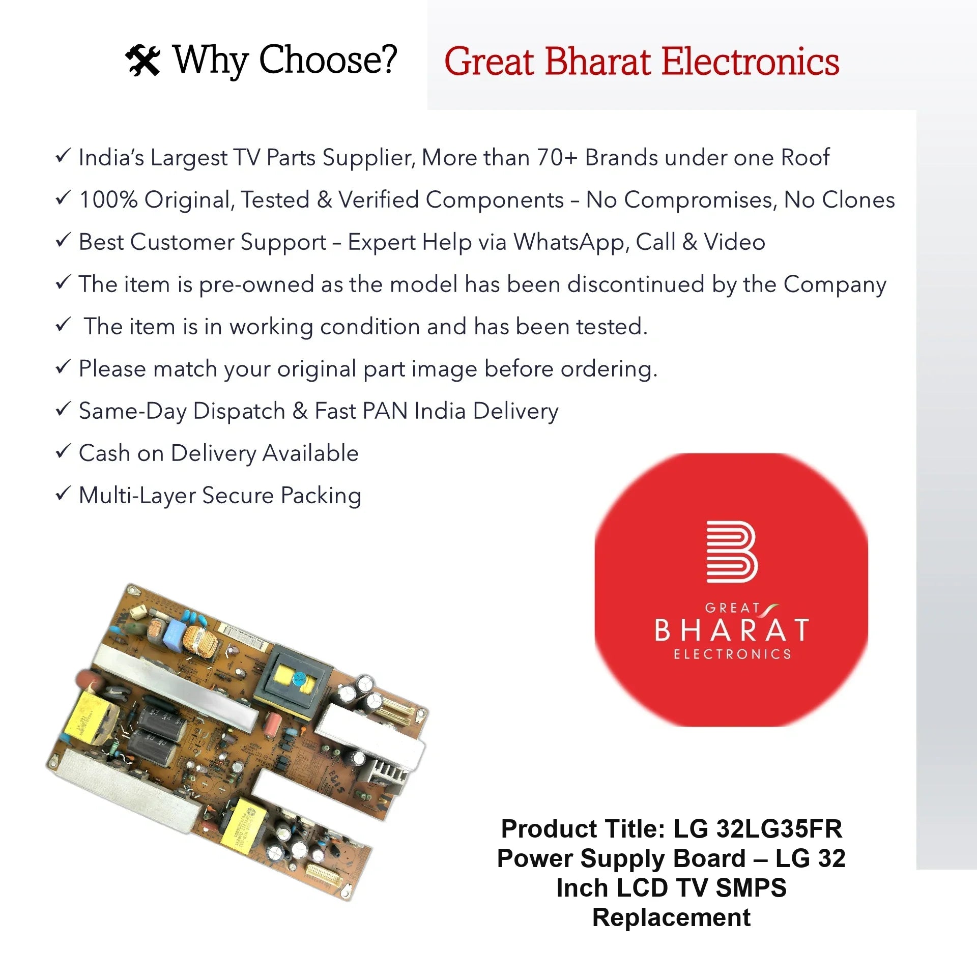 LG 32LG35FR Power Supply Board – LG 32 Inch LCD TV SMPS Replacement - Great Bharat Electronics