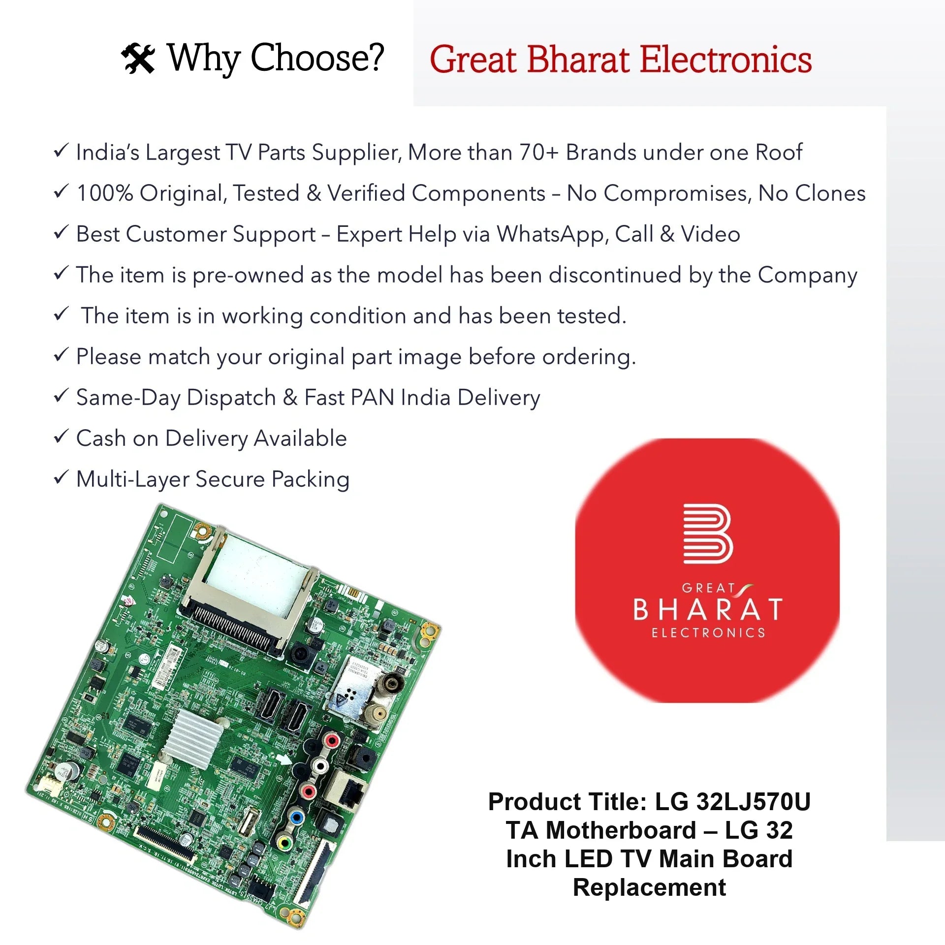LG 32LJ570U-TA Motherboard – LG 32 Inch LED TV Main Board Replacement - Great Bharat Electronics