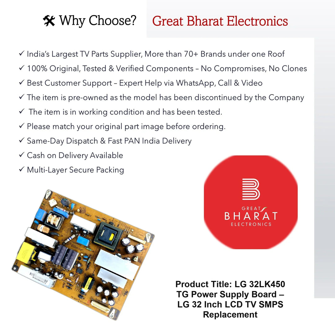 LG 32LK450-TG Power Supply Board – LG 32 Inch LCD TV SMPS Replacement - Great Bharat Electronics
