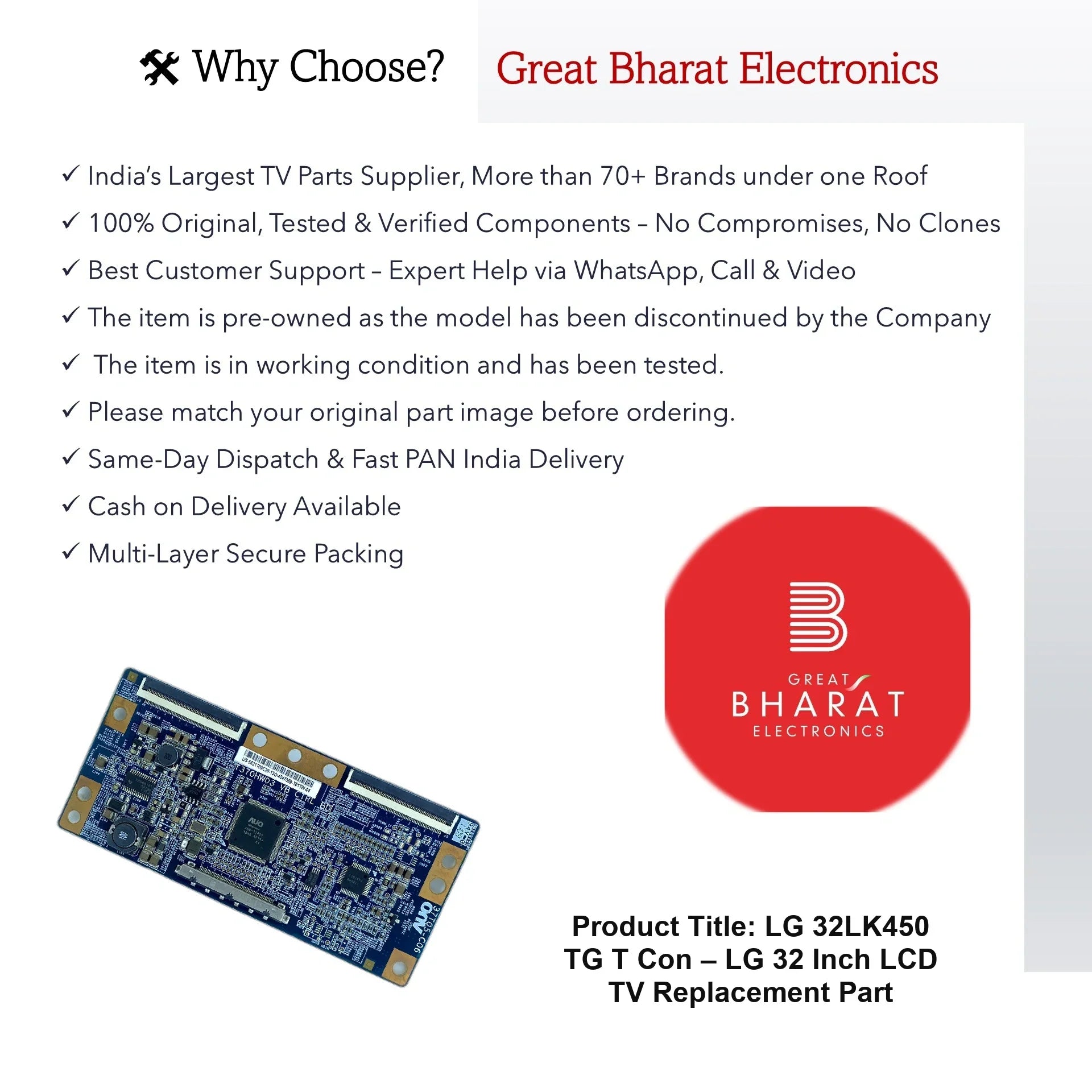 LG 32LK450-TG T-Con Board – LG 32 Inch LCD TV Replacement Part - Great Bharat Electronics