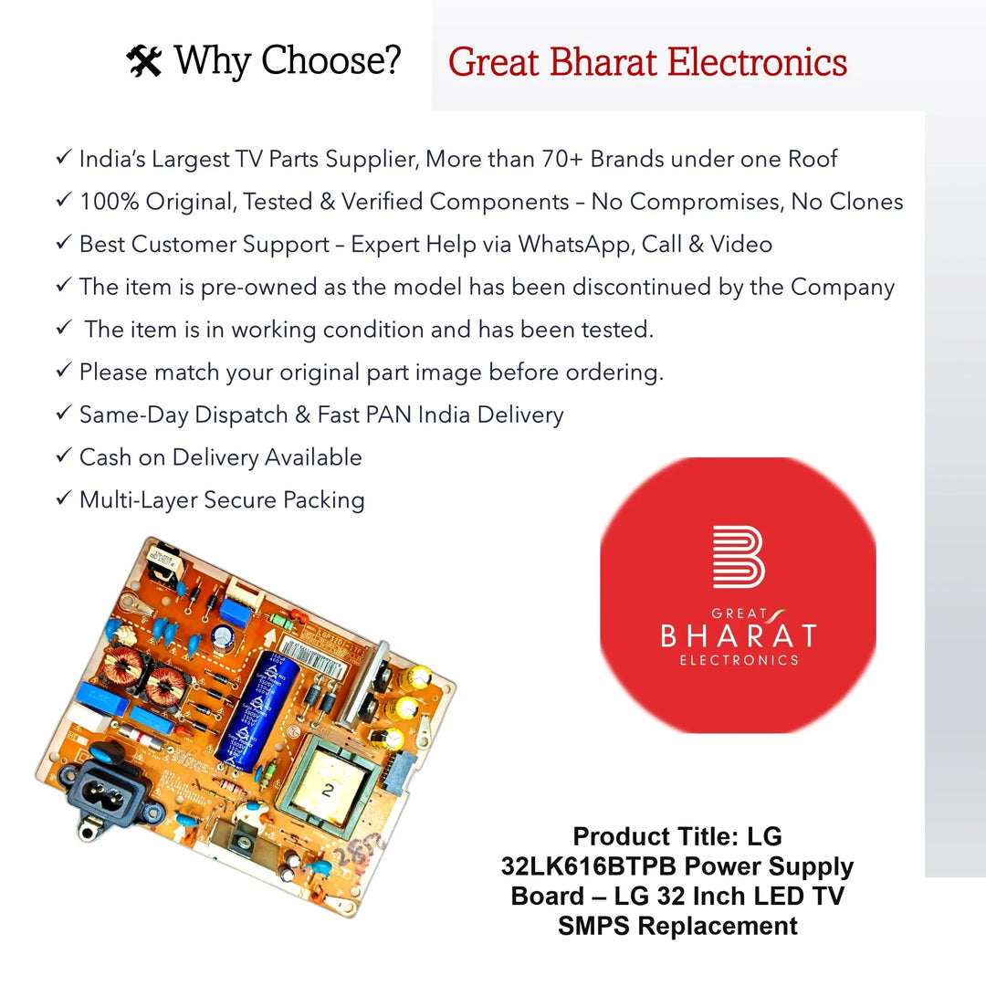 LG 32LK616BTPB Power Supply Board – LG 32 Inch LED TV SMPS Replacement - Great Bharat Electronics