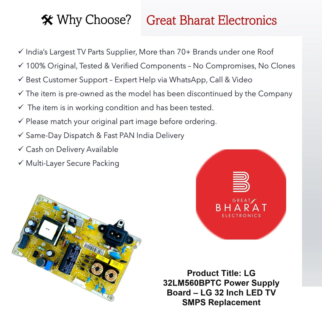 LG 32LM560BPTC Power Supply Board – LG 32 Inch LED TV SMPS Replacement - Great Bharat Electronics