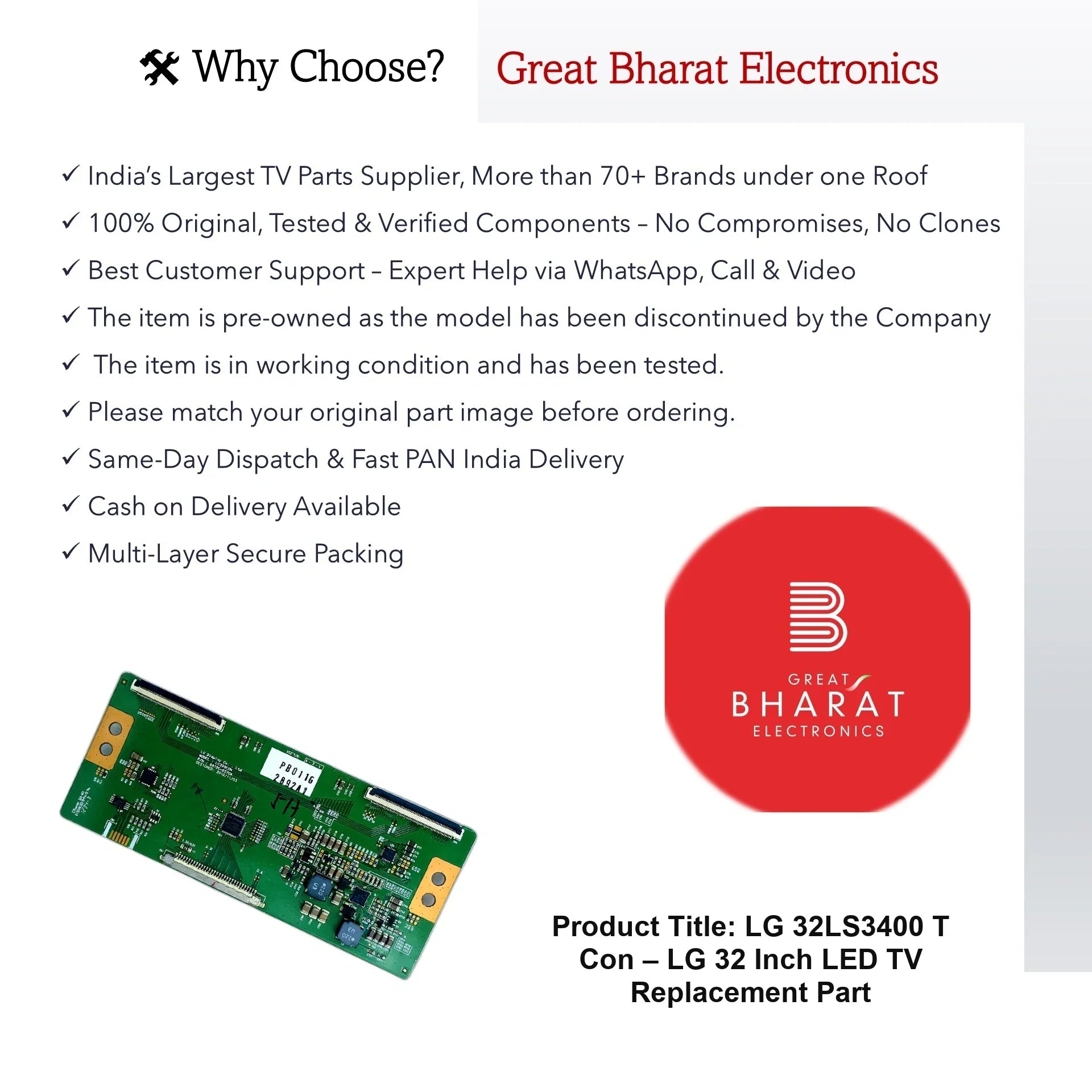 LG 32LS3400 T-Con Board – LG 32 Inch LED TV Replacement Part - Great Bharat Electronics