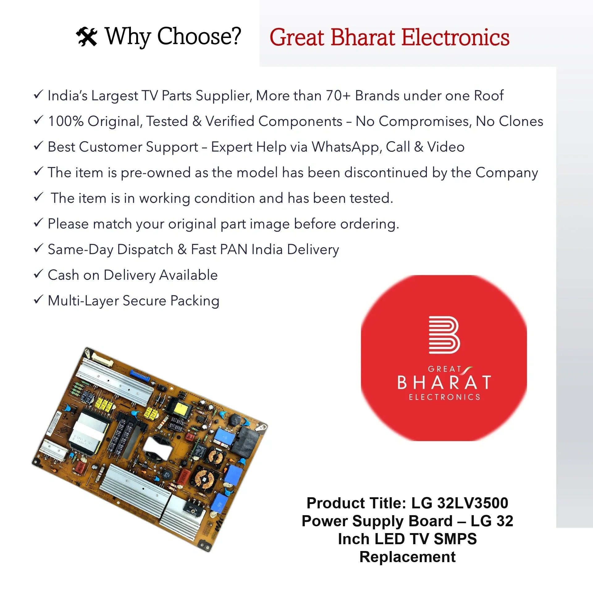 LG 32LV3500 Power Supply Board – LG 32 Inch LED TV SMPS Replacement - Great Bharat Electronics