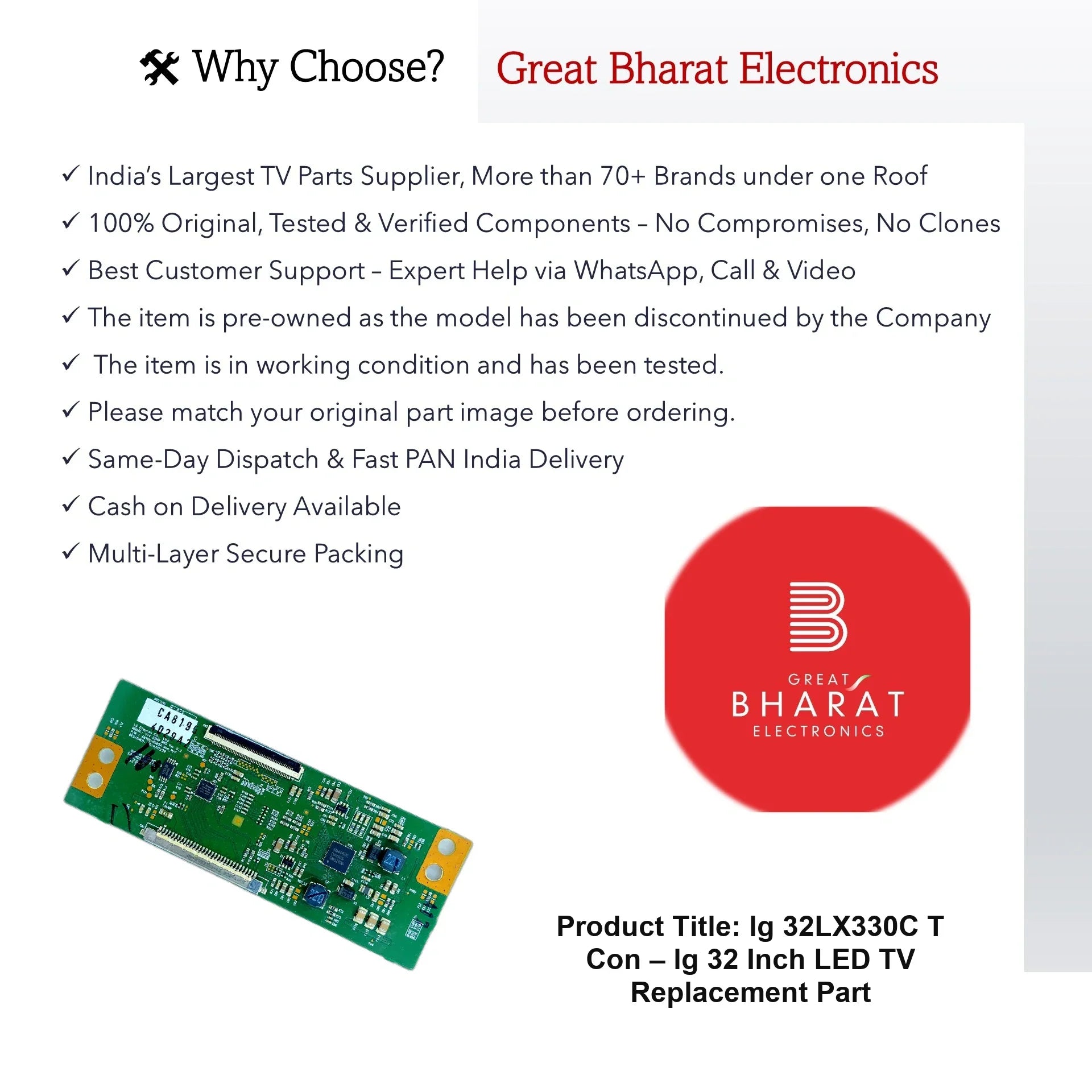 lg 32LX330C T-Con Board – lg 32 Inch LED TV Replacement Part - Great Bharat Electronics