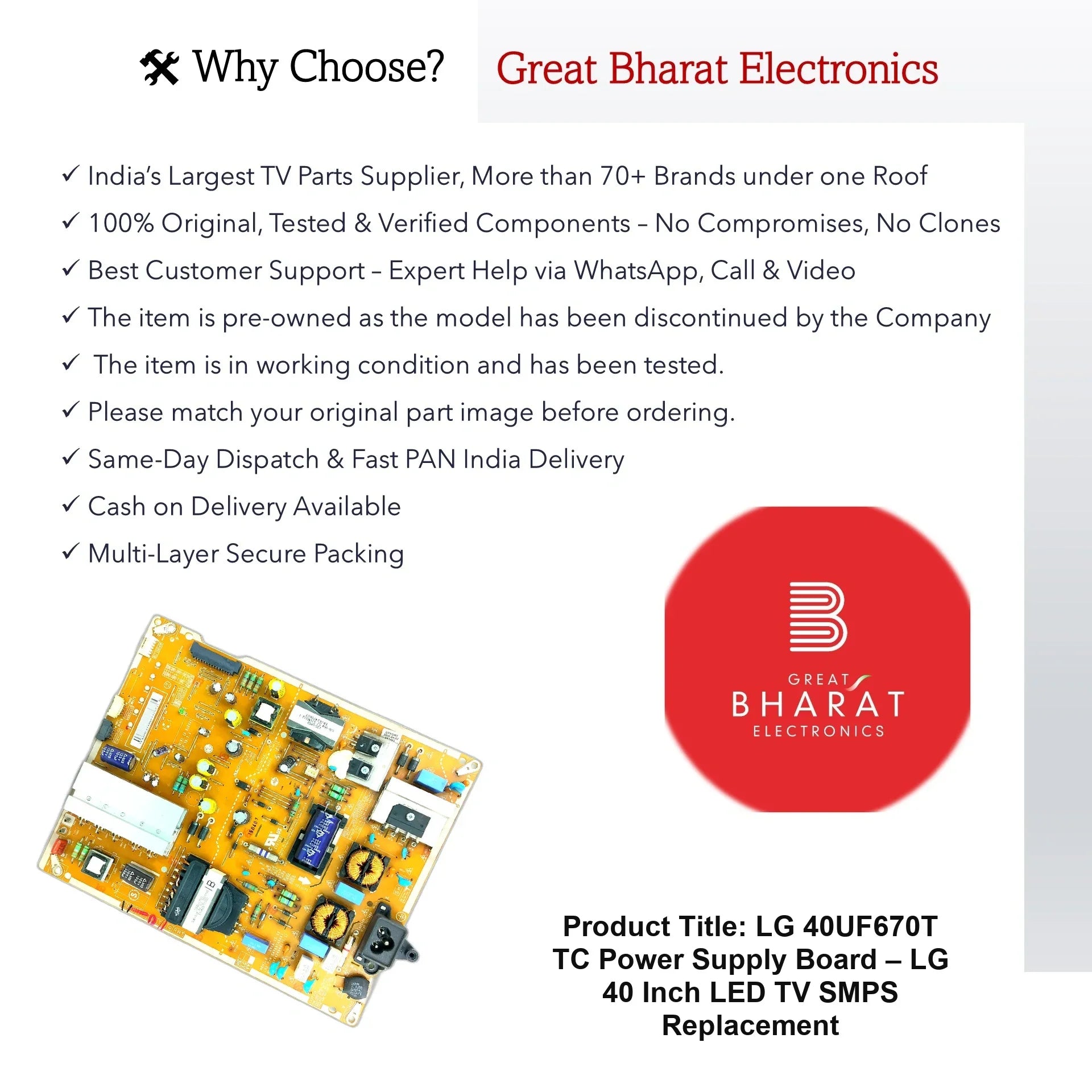 LG 40UF670T-TC Power Supply Board – LG 40 Inch LED TV SMPS Replacement - Great Bharat Electronics