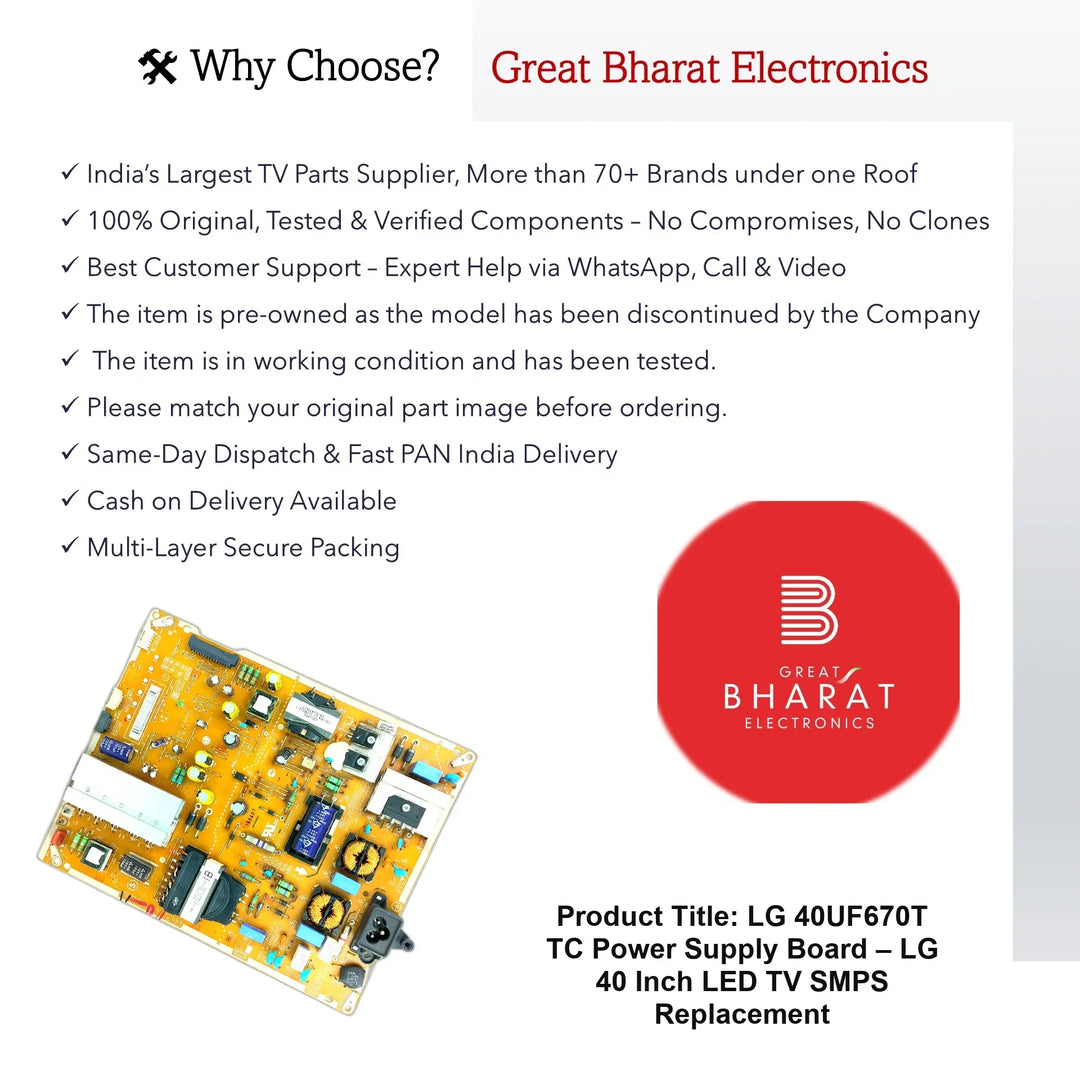 LG 40UF670T-TC Power Supply Board – LG 40 Inch LED TV SMPS Replacement - Great Bharat Electronics