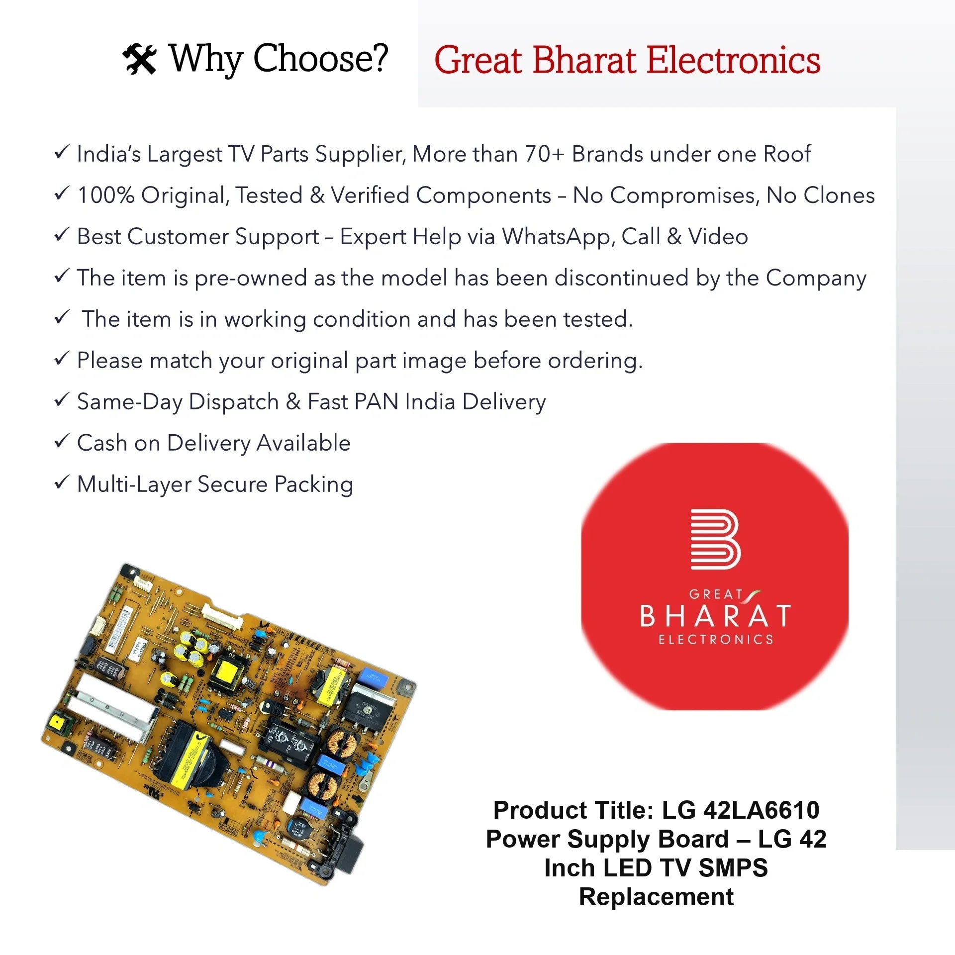 LG 42LA6610 Power Supply Board – LG 42 Inch LED TV SMPS Replacement - Great Bharat Electronics