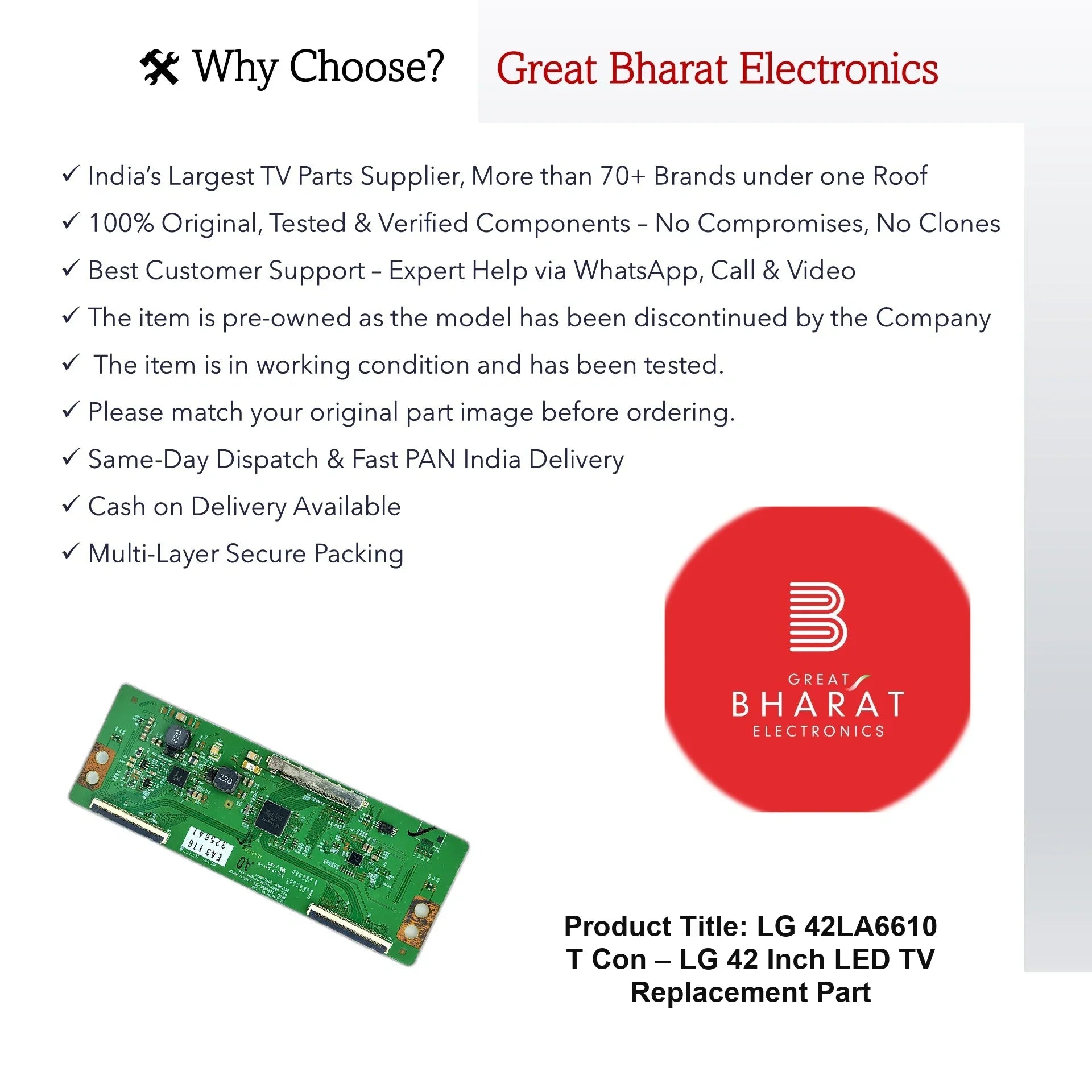 LG 42LA6610 T-Con Board – LG 42 Inch LED TV Replacement Part - Great Bharat Electronics